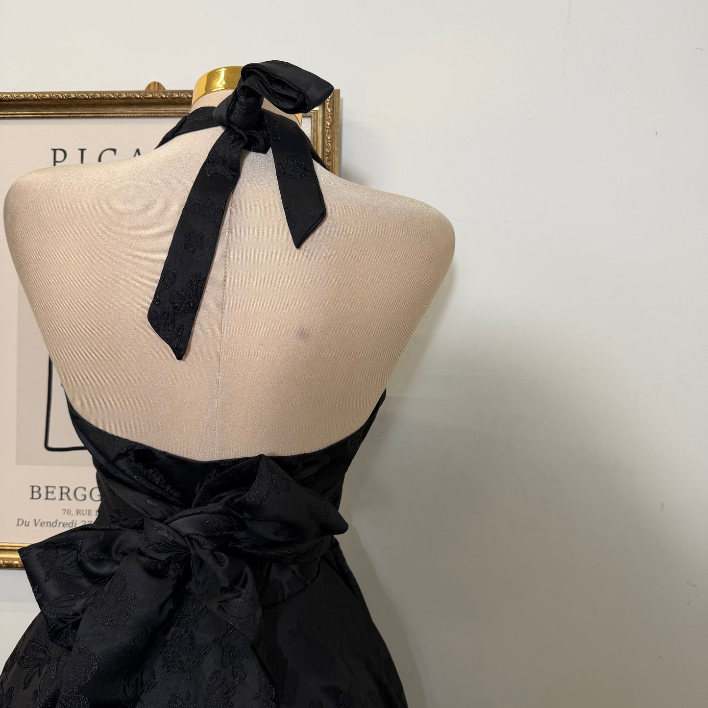 Satin Jacquard Halter neck Mini Dress-Black