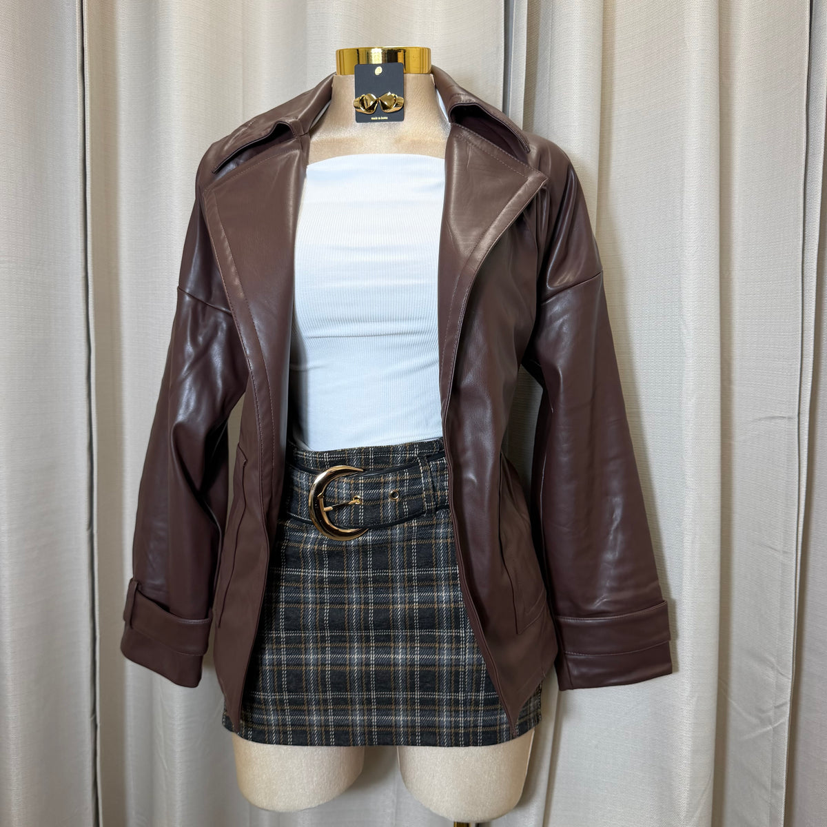 Oversized Leather Coat-Brown