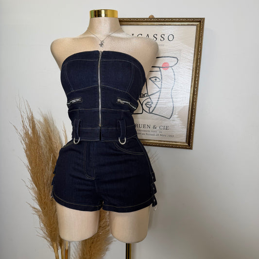 Dark Denim Shorts Detail on the side-Dark Denim