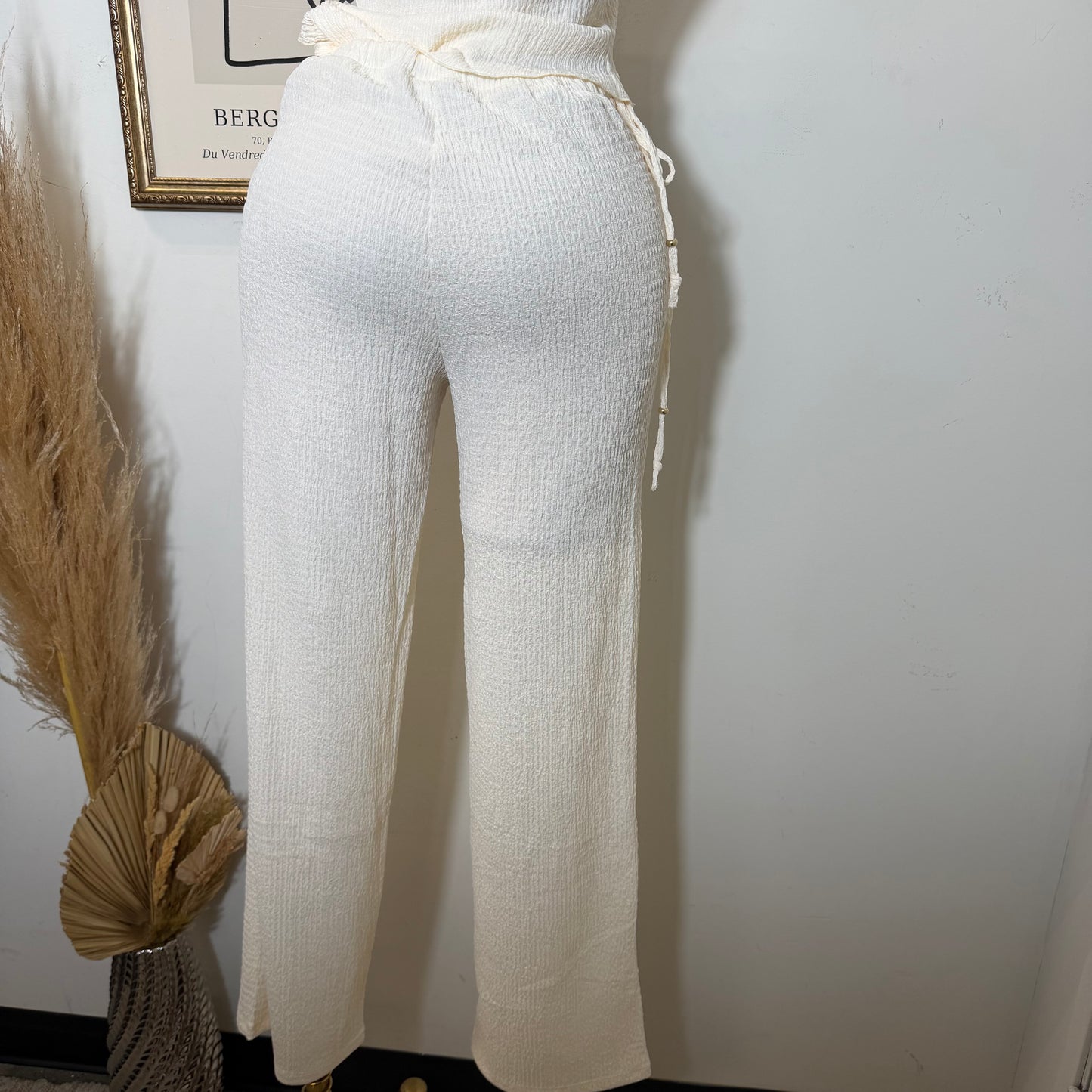 Asymmetrical hem Halter Top Wide leg Set-Ivory