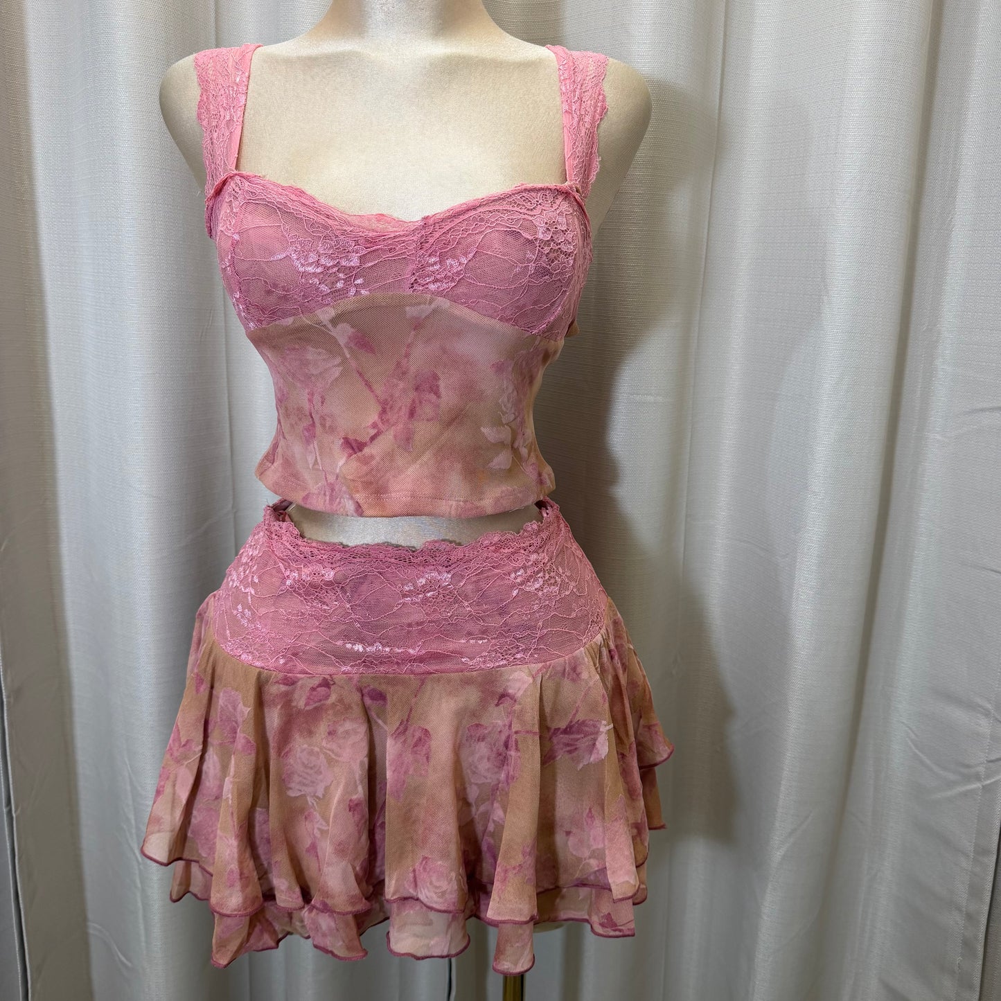 Lace Flower Skirt set-Pink
