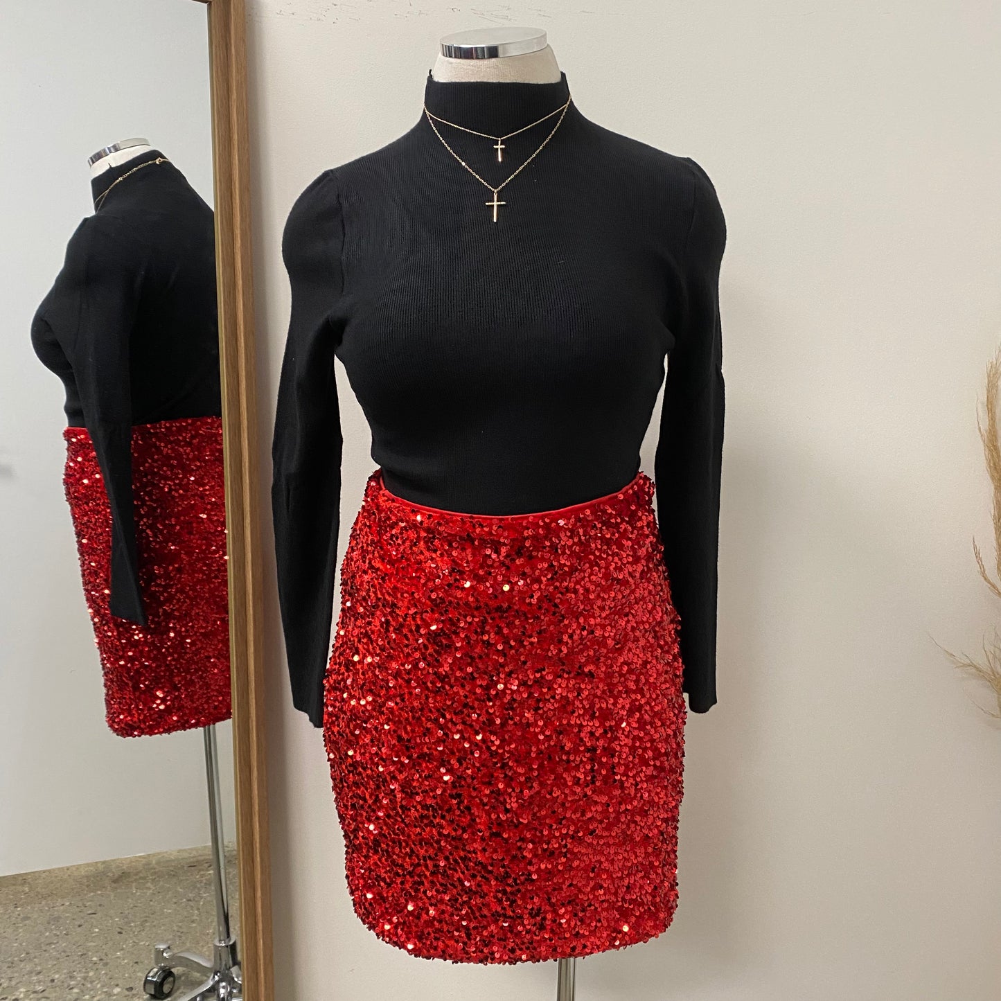 Sequin Skirt PL-Red