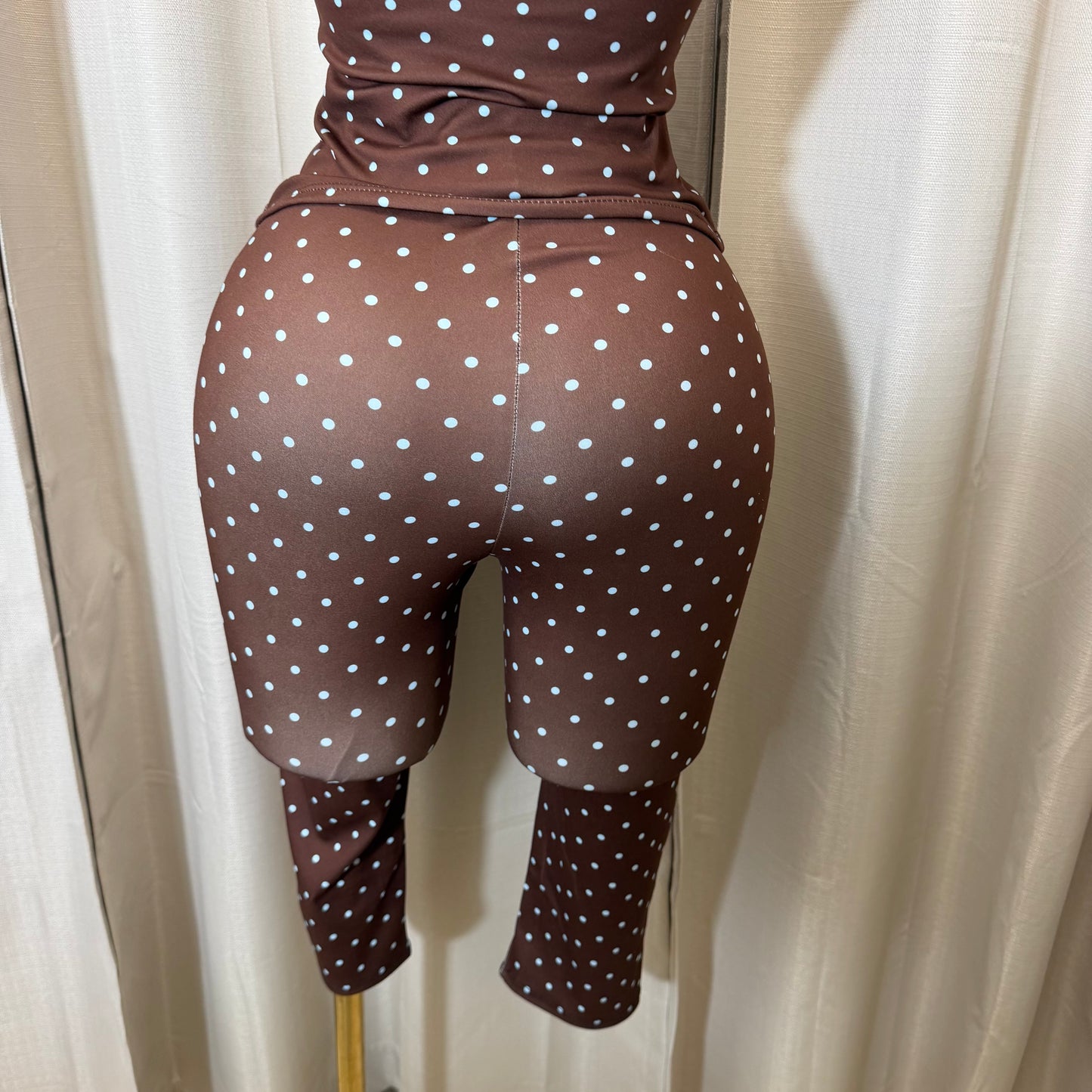 Halter Polkadot Capri Set-Brown/Blue