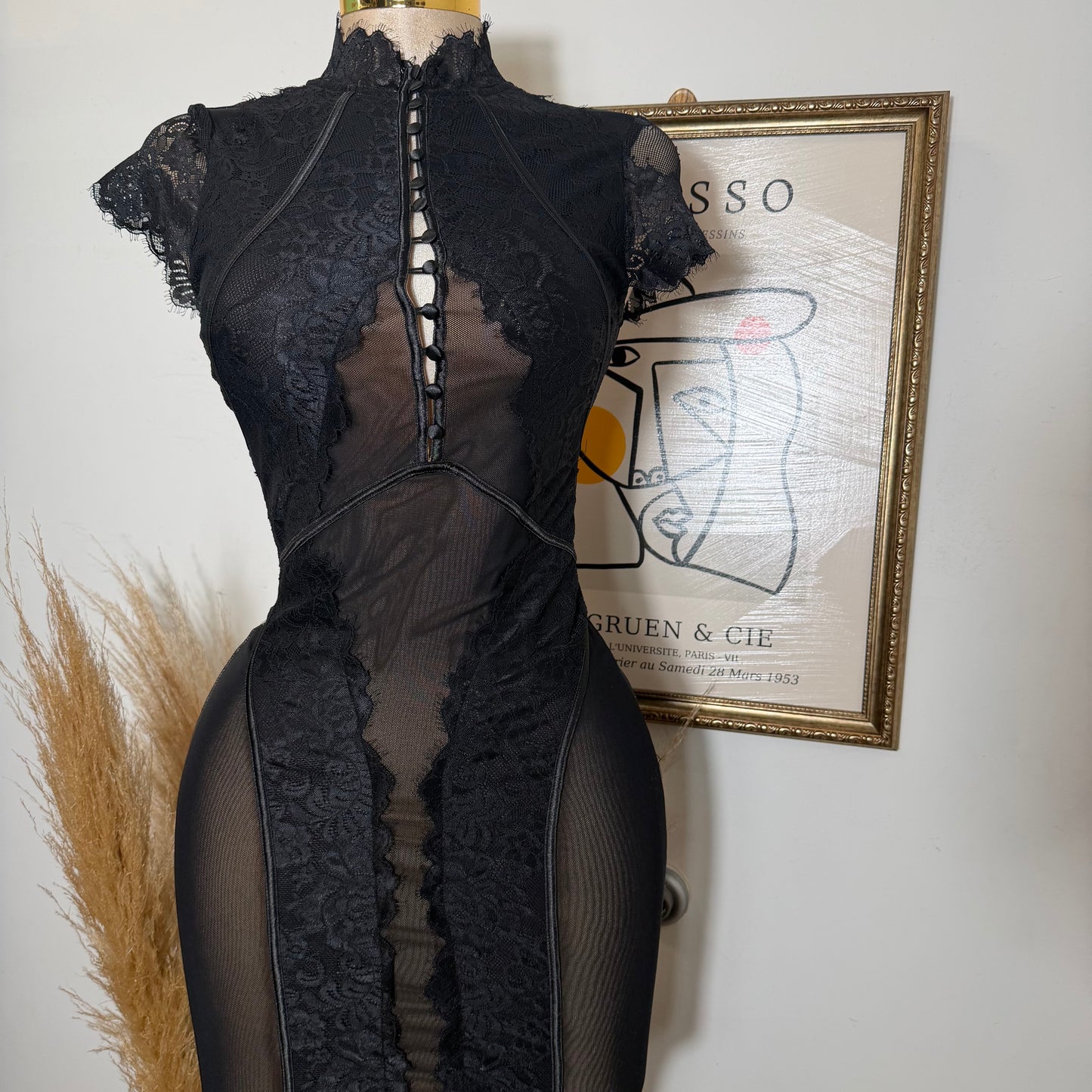 Lace Midi Dress-Black