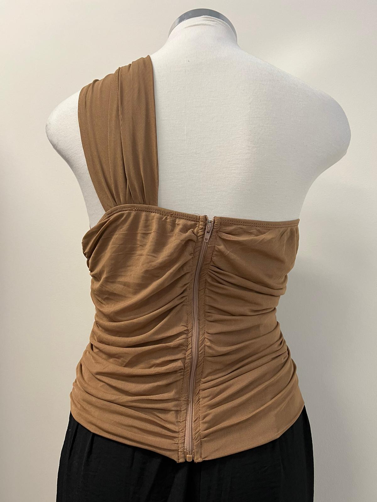 Nany One Shoulder Mesh Top -Taupe