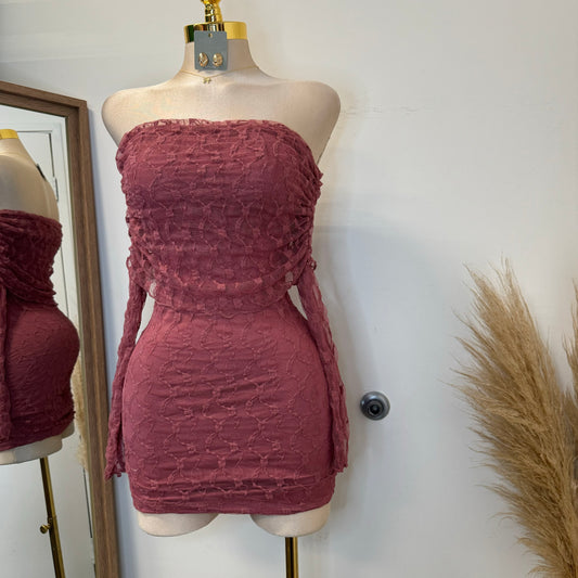 Lace Off shoulder Dress-Pink