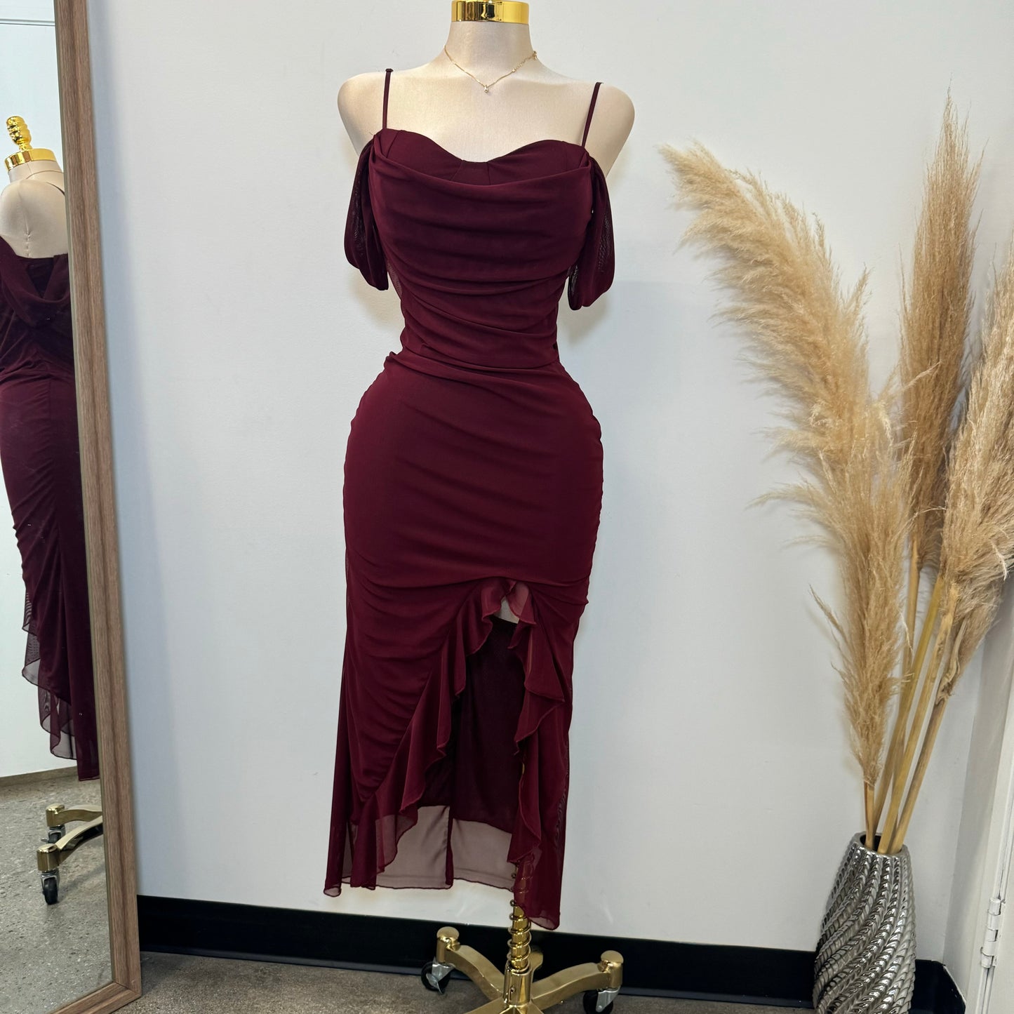 Zavala Mesh Dress-Burgundy