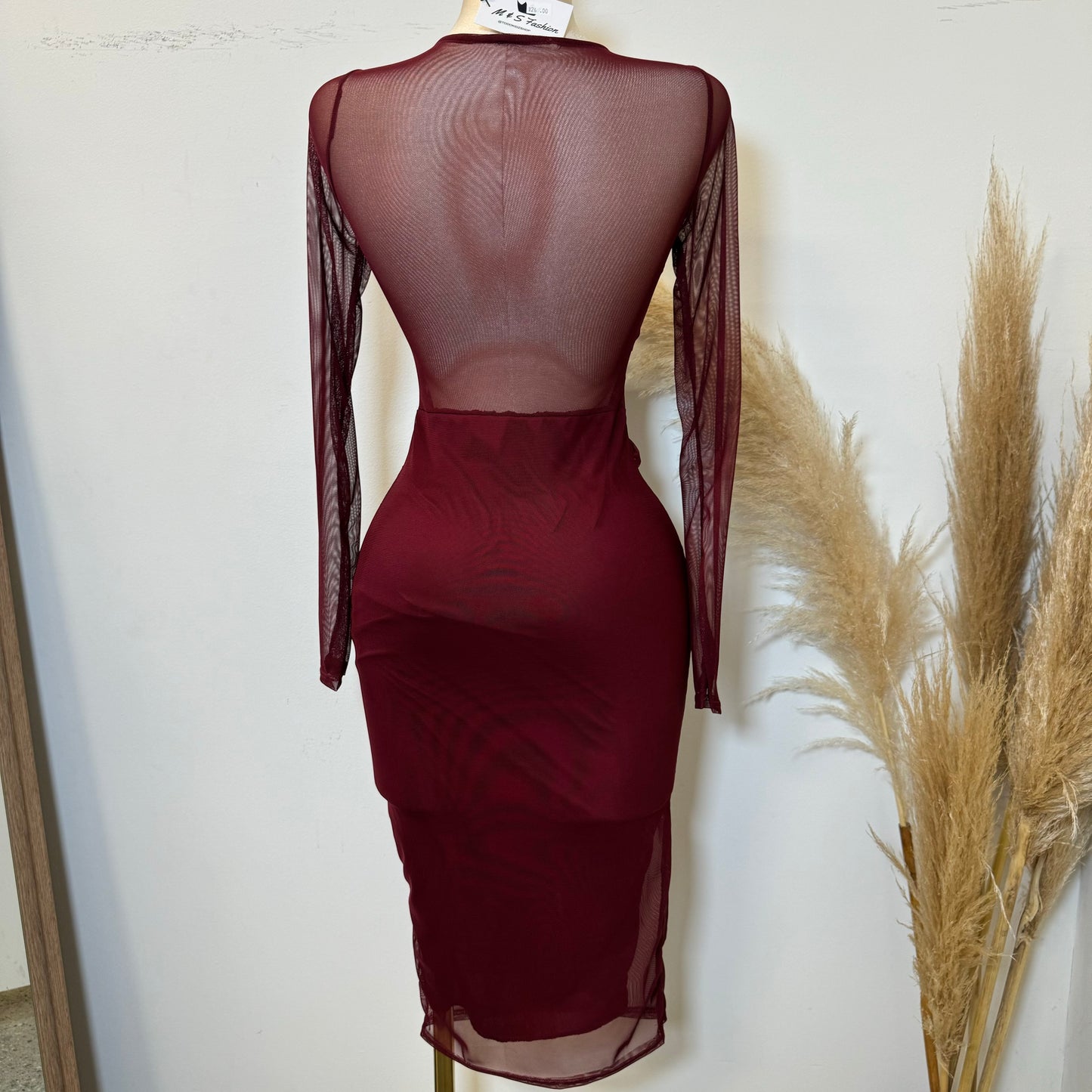 Mica Mesh Dress-Burgundy