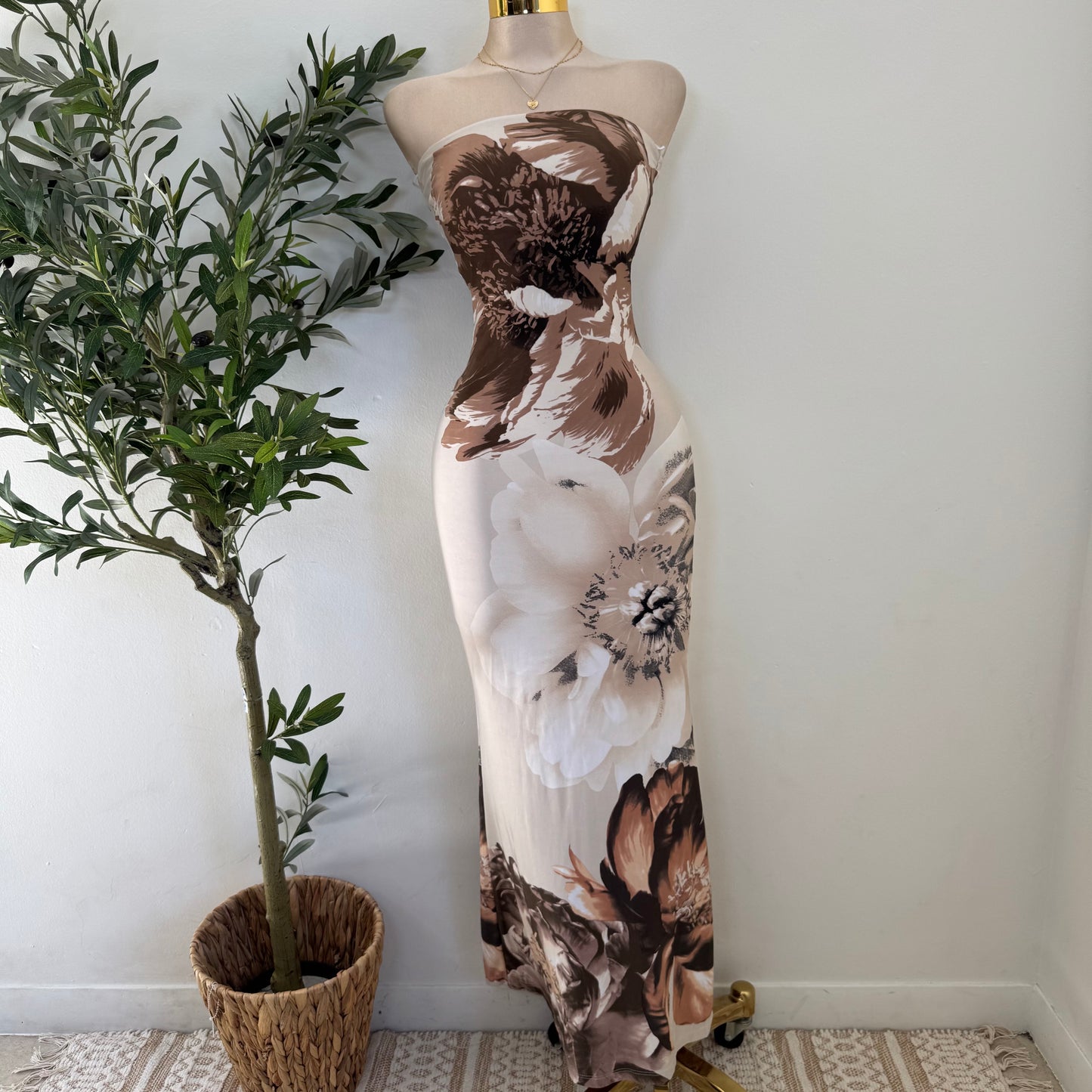 Maxi Strapless Dress-Brown