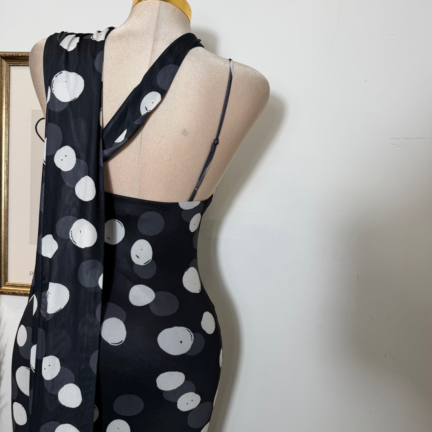 Polka Dot Mesh Dress-black/Ivory