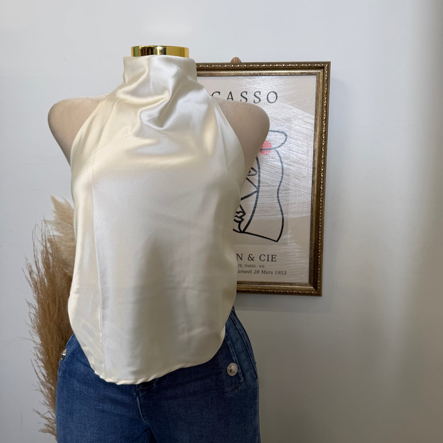 Satin Halter Top-Cream