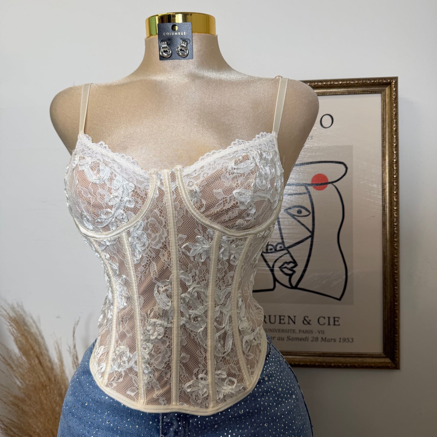 Lace Flower Wire Bra Corset-White