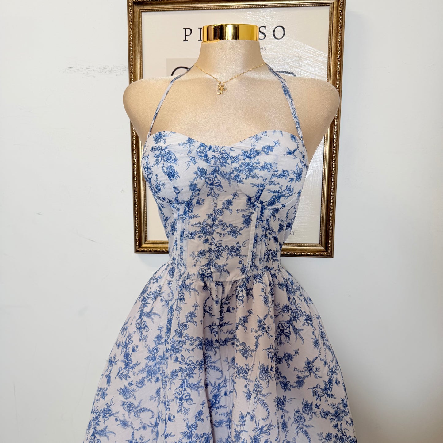 Blue Willow Halter Midi Dress-Navy
