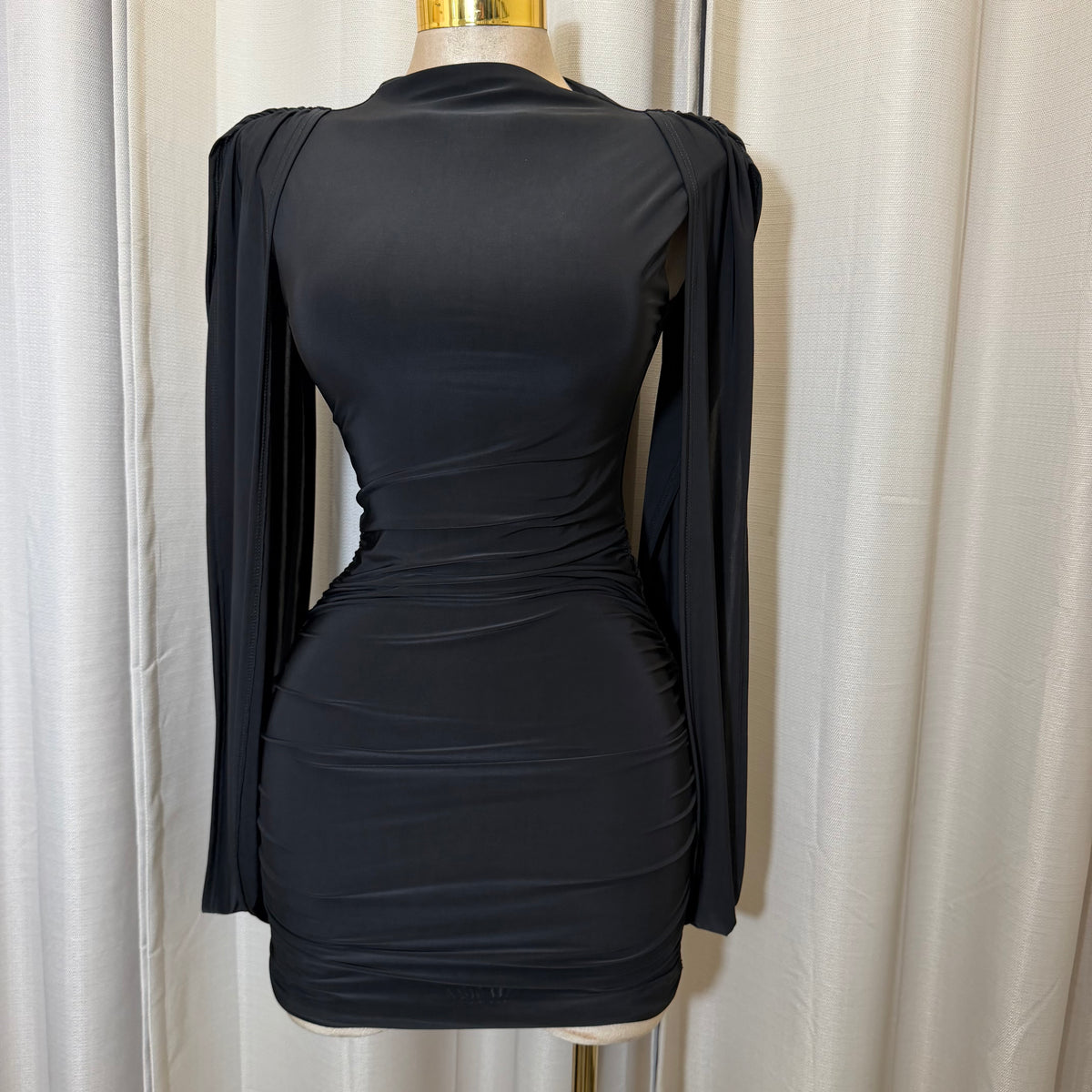 Sleeveless Shoulder Drape Mini Dress-Black