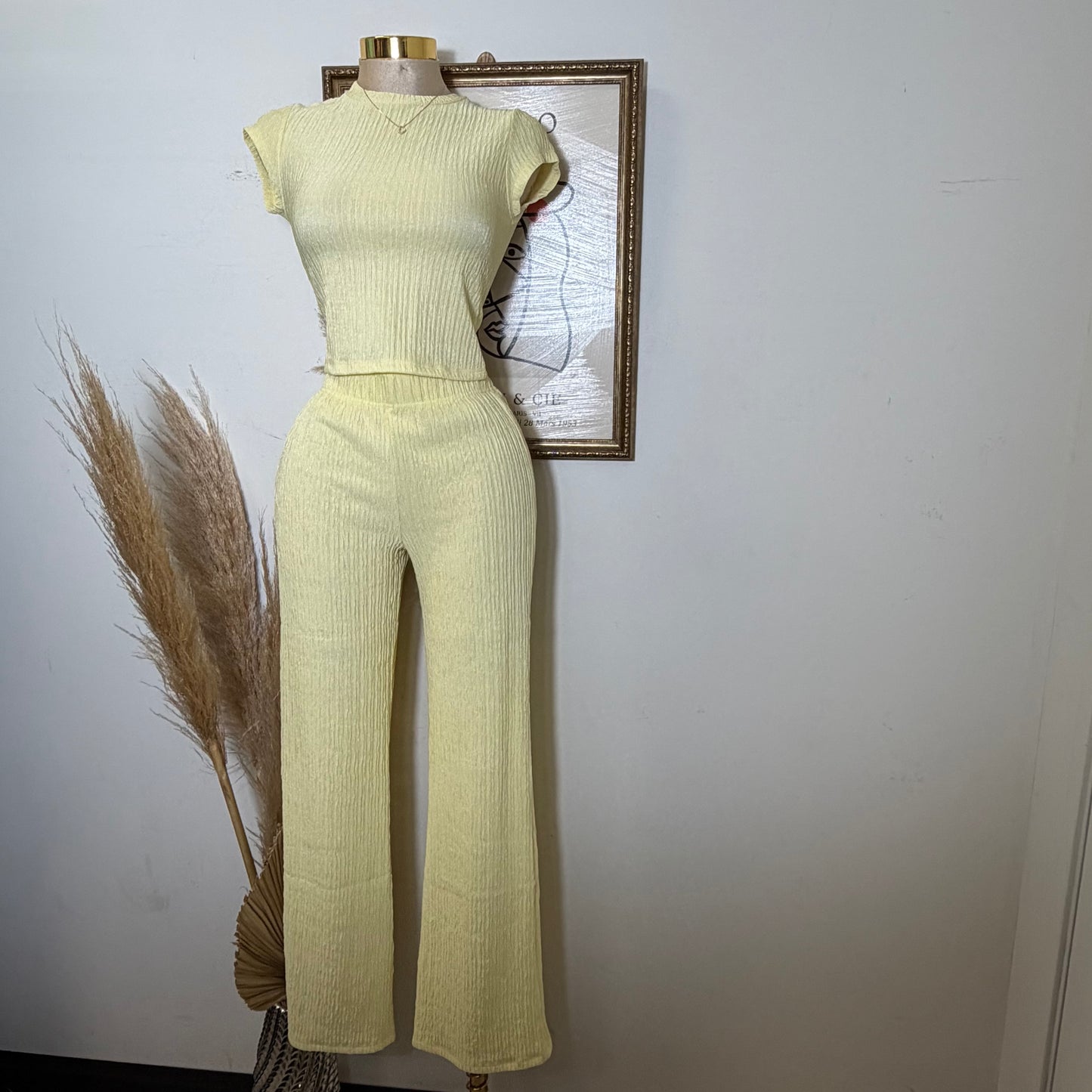 Tamara Short Sleeve Piece Set-Light Yellow
