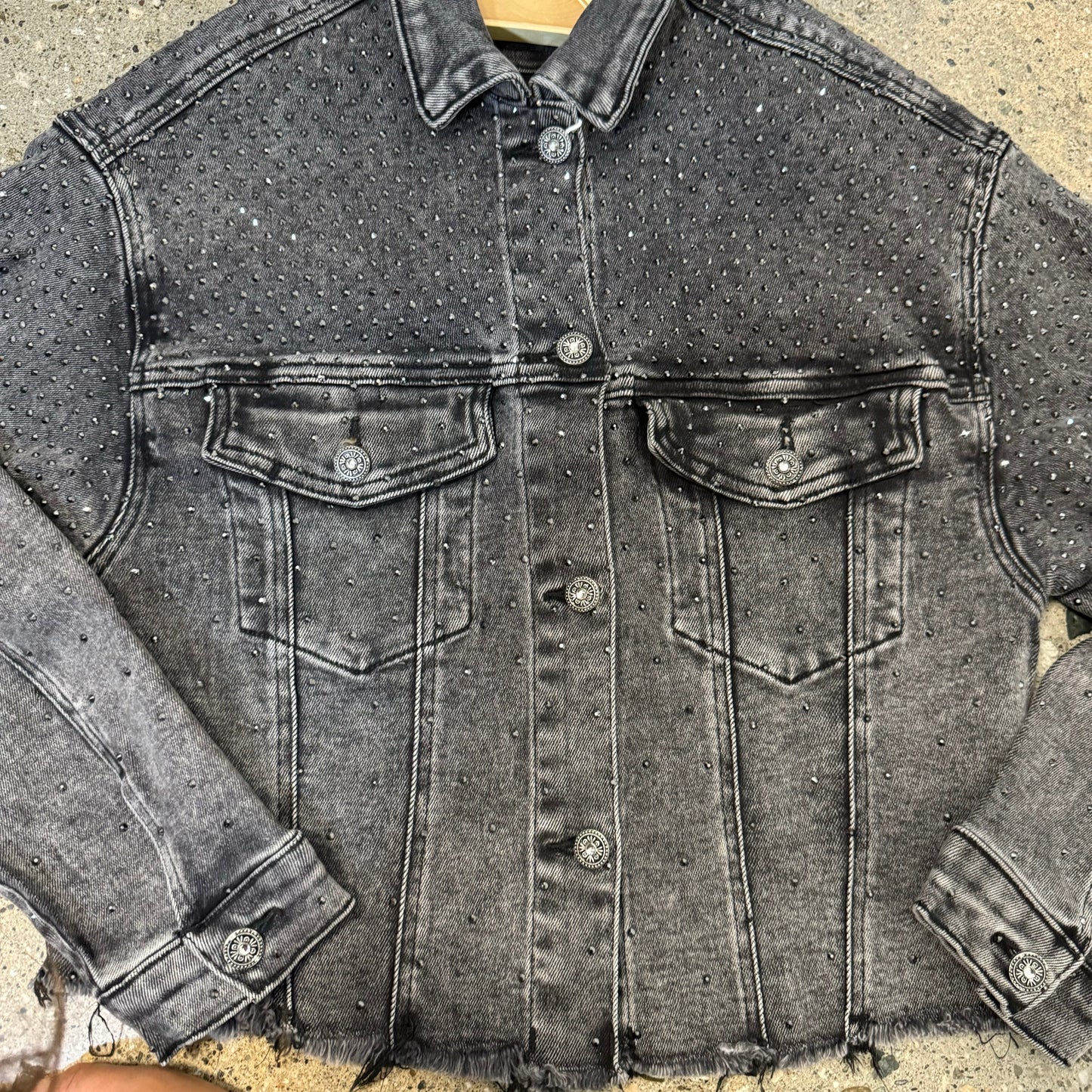 Rhinestone Denim Jacket -Black Wash