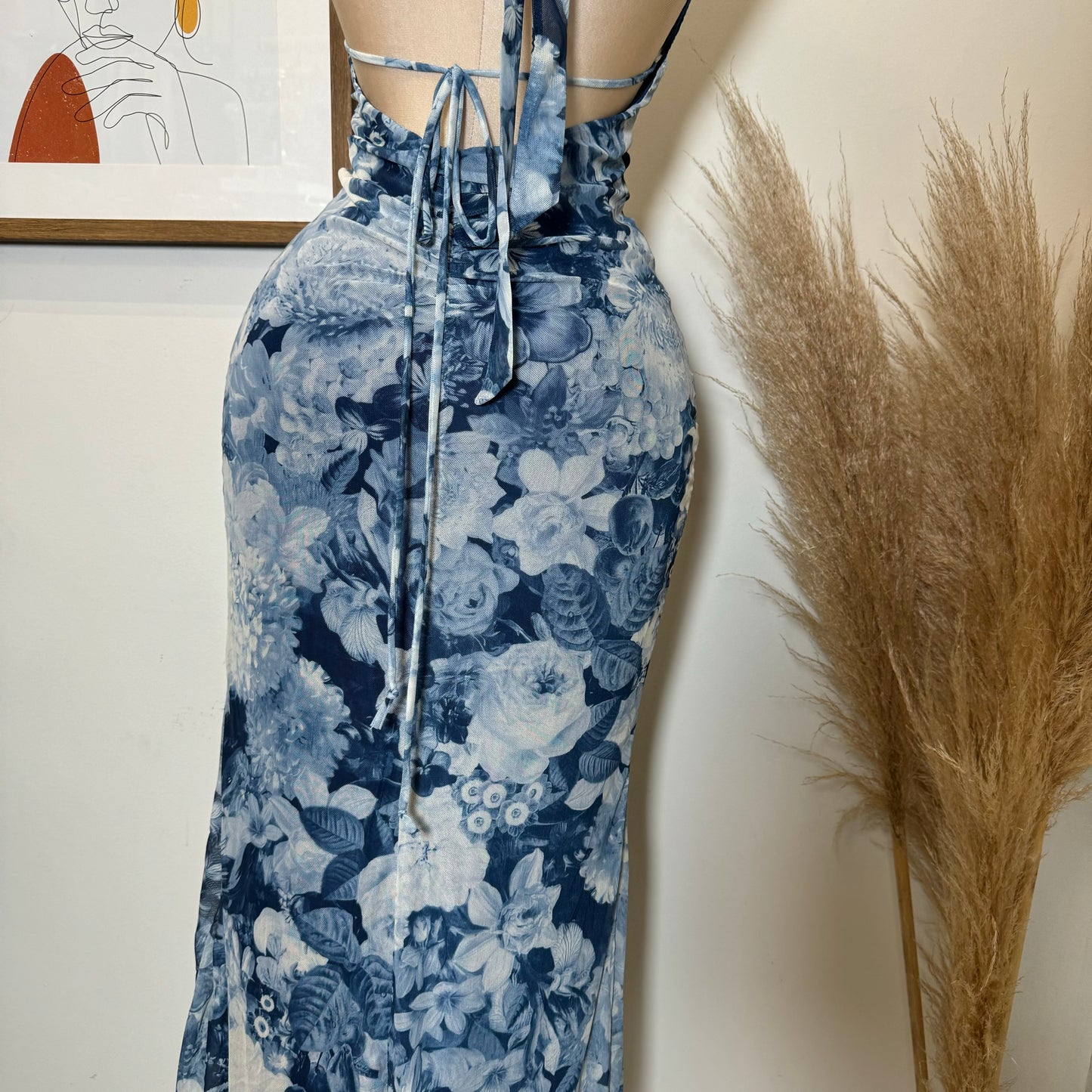 Xio open Slit Dress-Navy