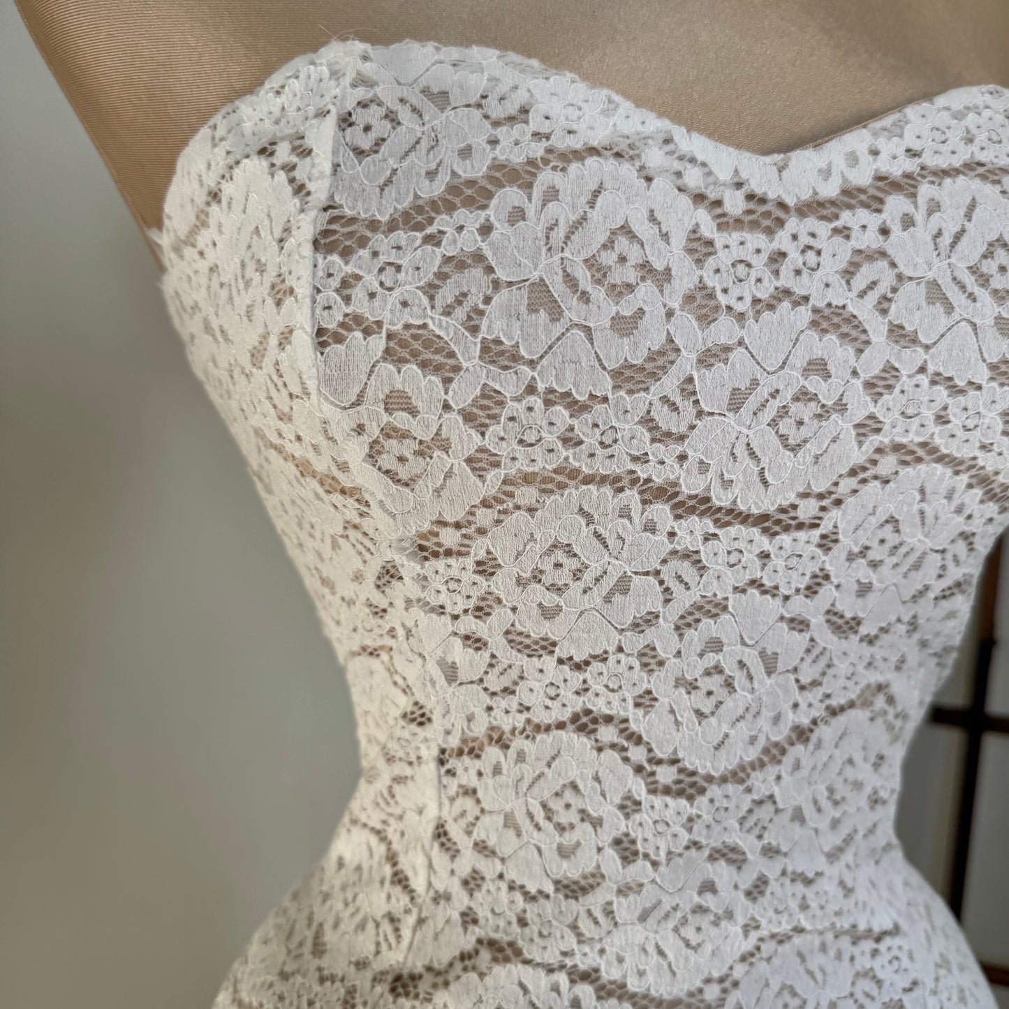 Lace Strapless Maxi Dress-White