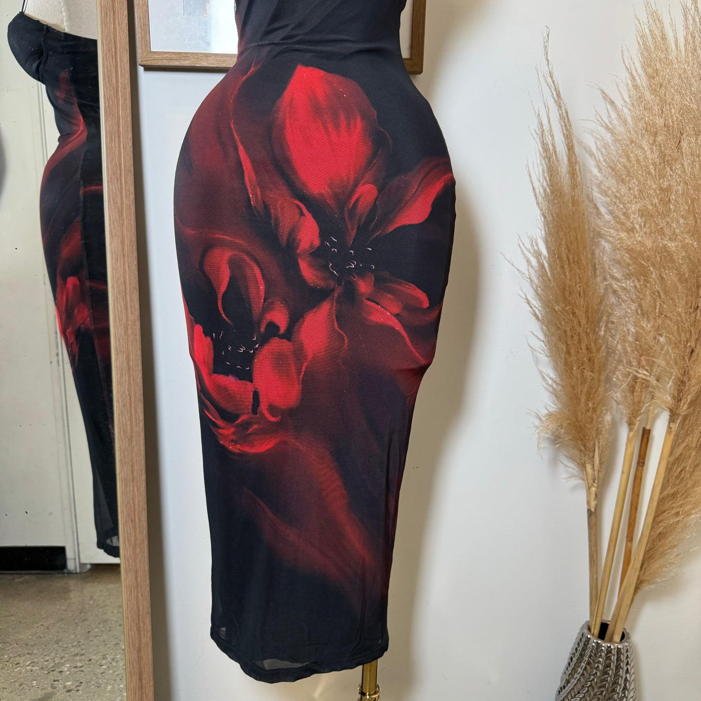 Alivis Mesh Spaghetti Dress-Black