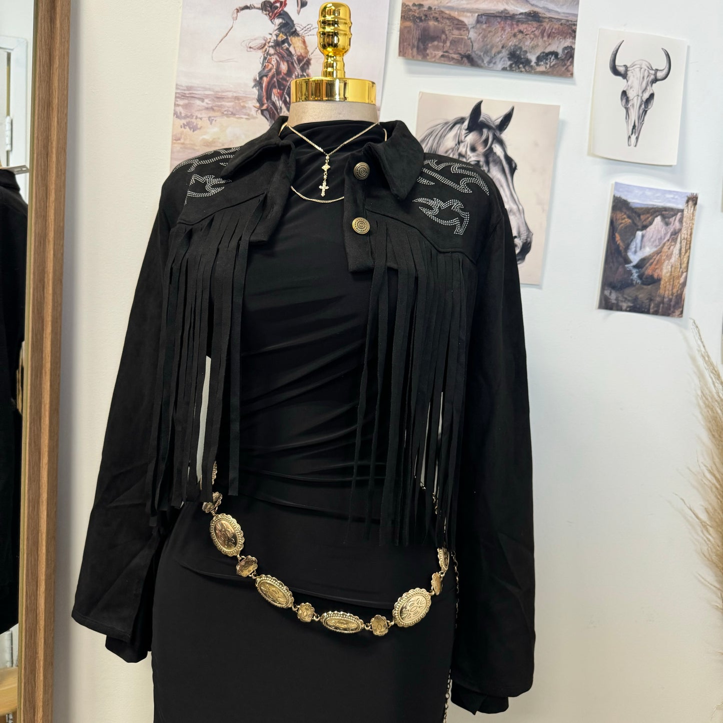 Fringe Suede Western Jacket -Black