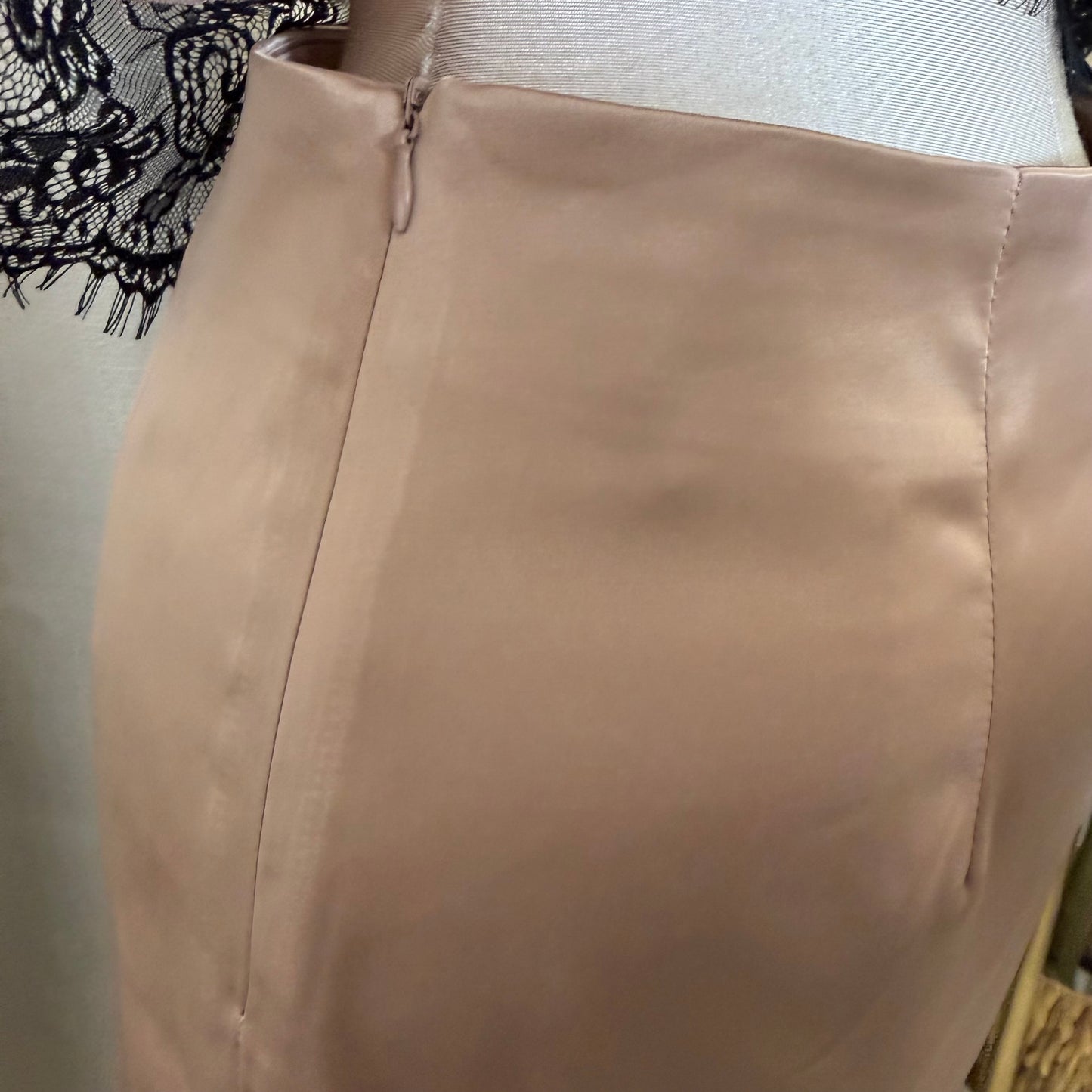Satin Asymmetrical lace Top skirt Set-brown