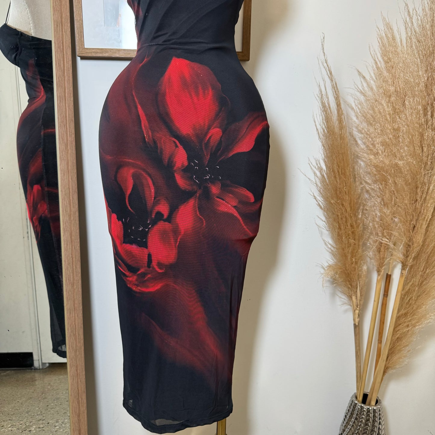 Alivis Mesh Spaghetti Dress-Black