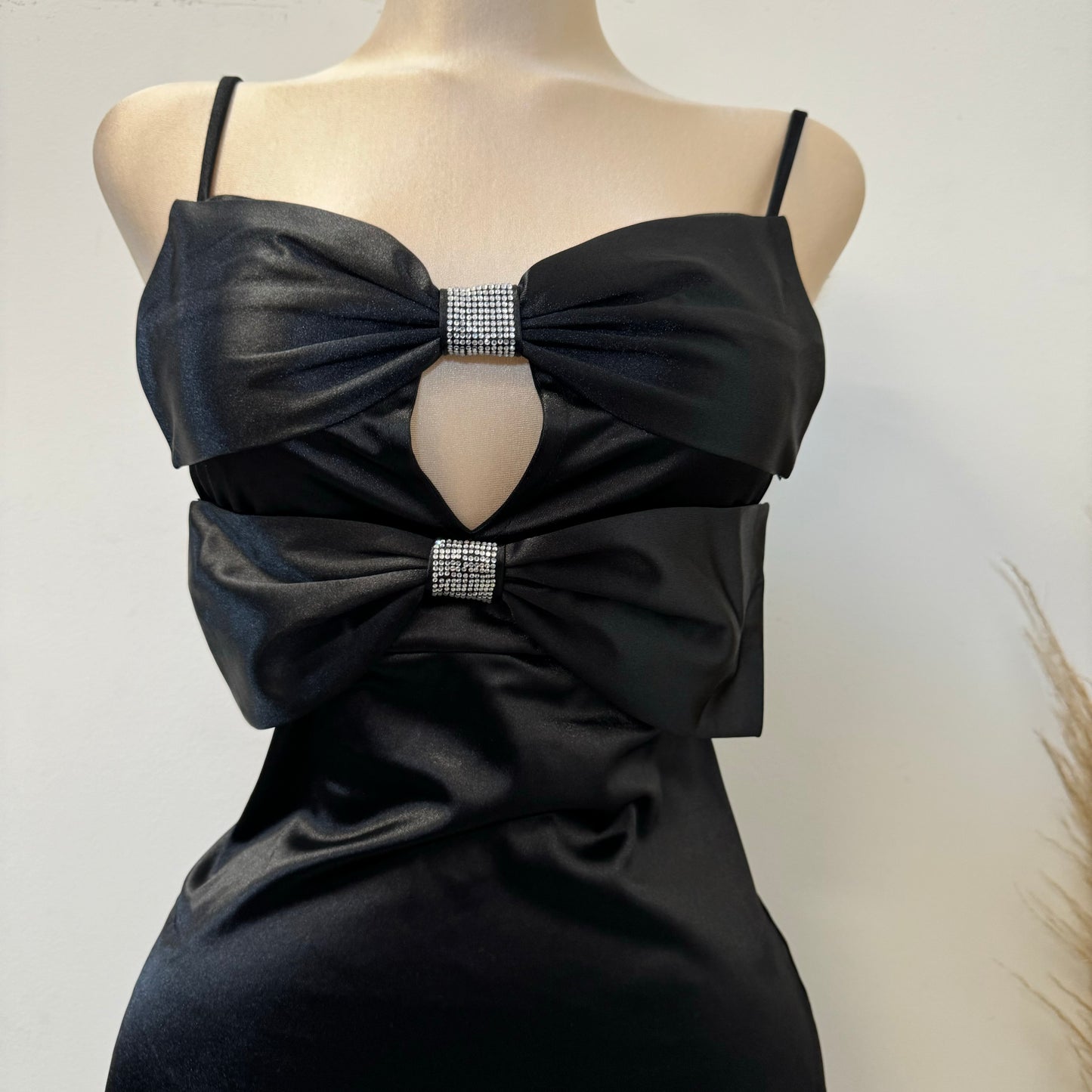 Holiday Satin Bow Dress-Black