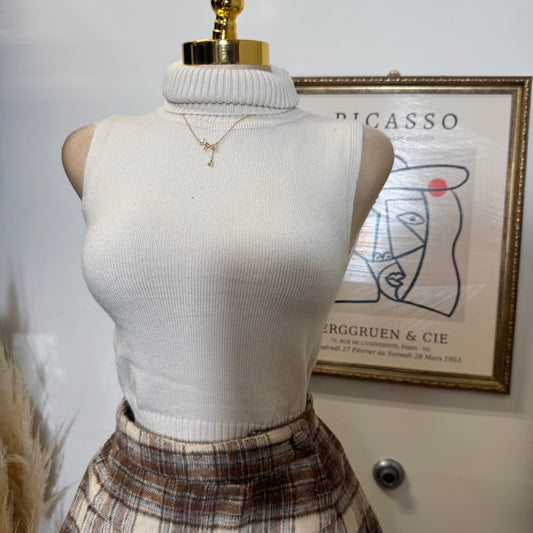 Sleeveless Turtle Neck Sweater Top-Ivory