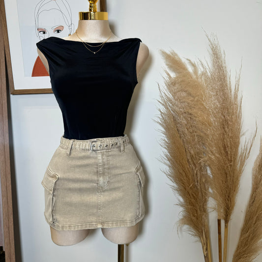 Cargo Belt Mini Skirt-Khaki