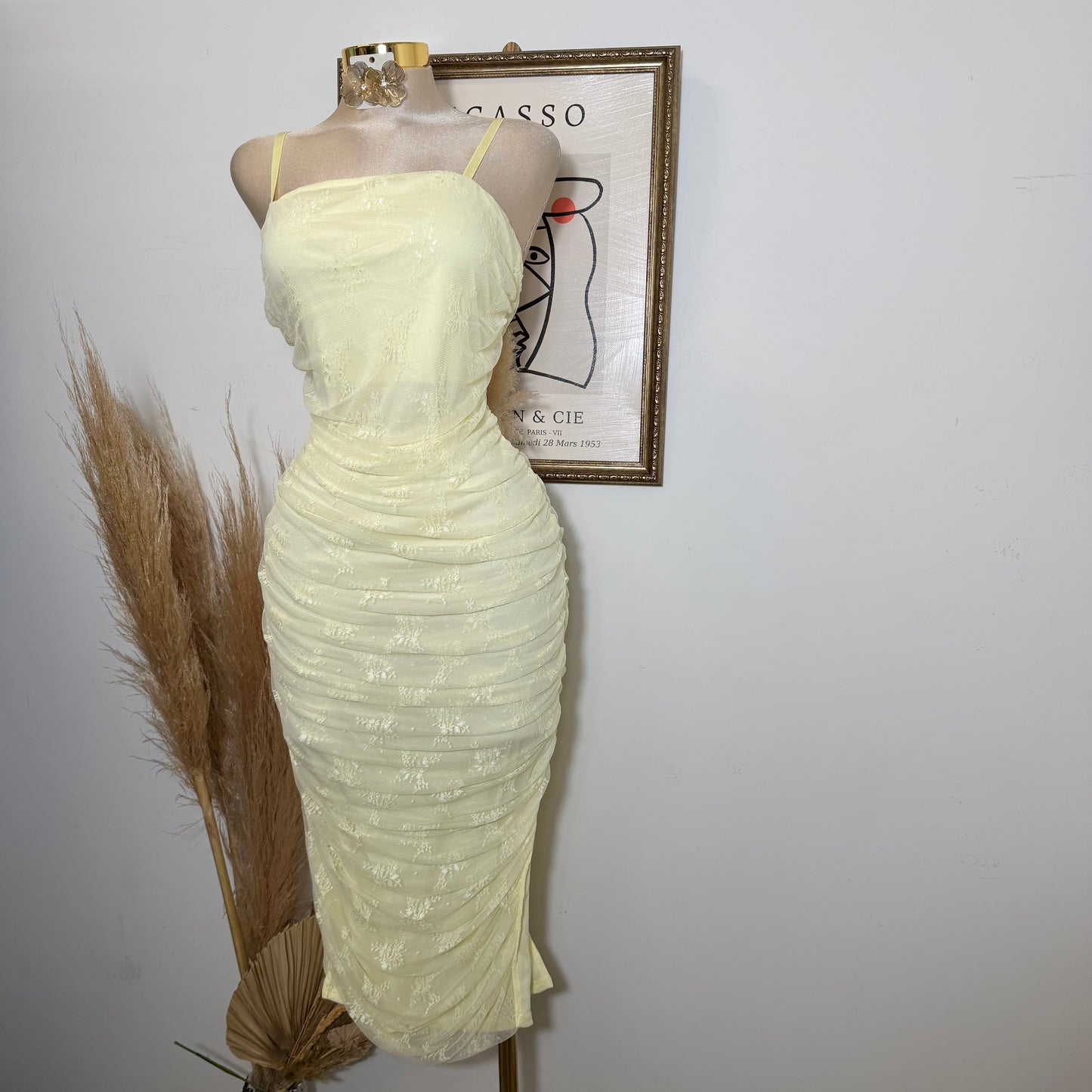 Lace Midi Dress Plus size -Baby Yellow