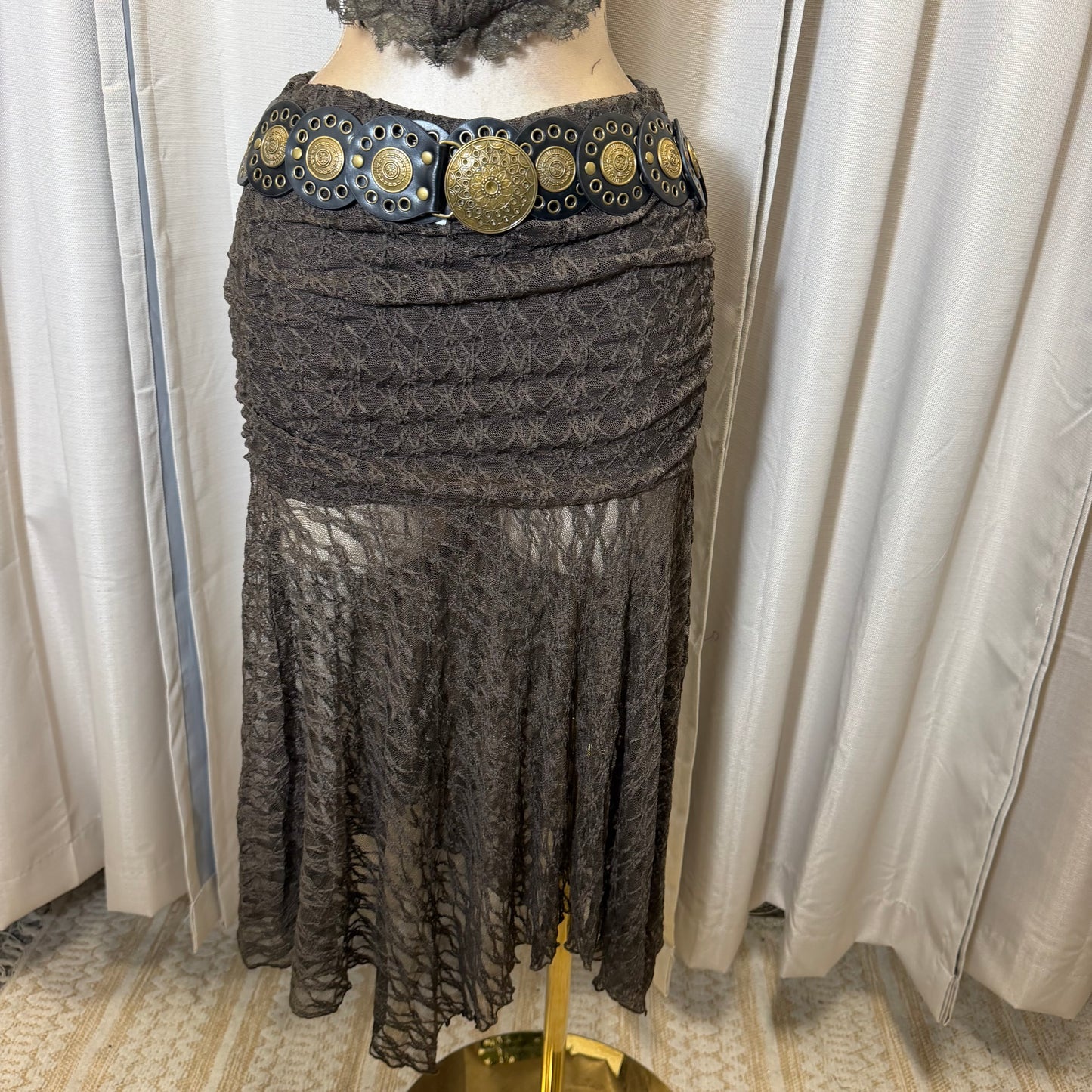 Halter Lace Maxi skirt Set-Brown
