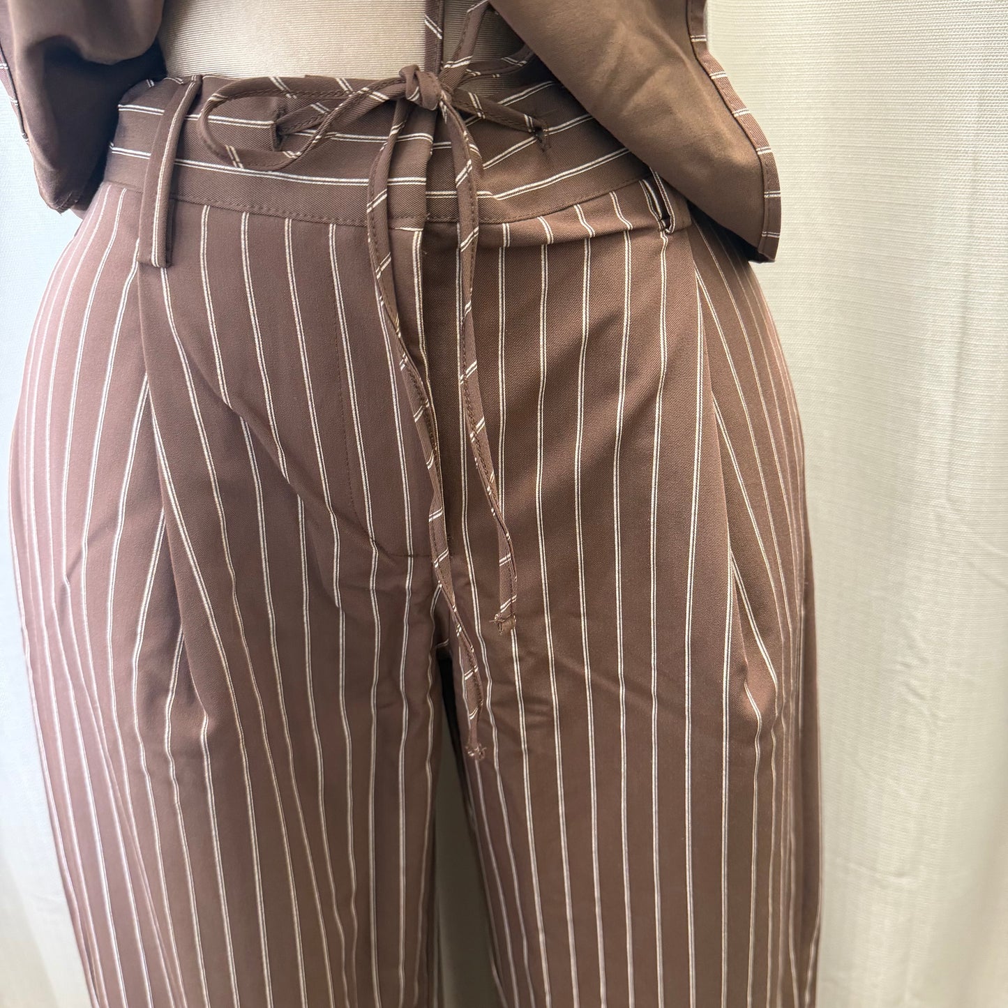 Stripe spaghetti Tie open back Halter Top and pant set
