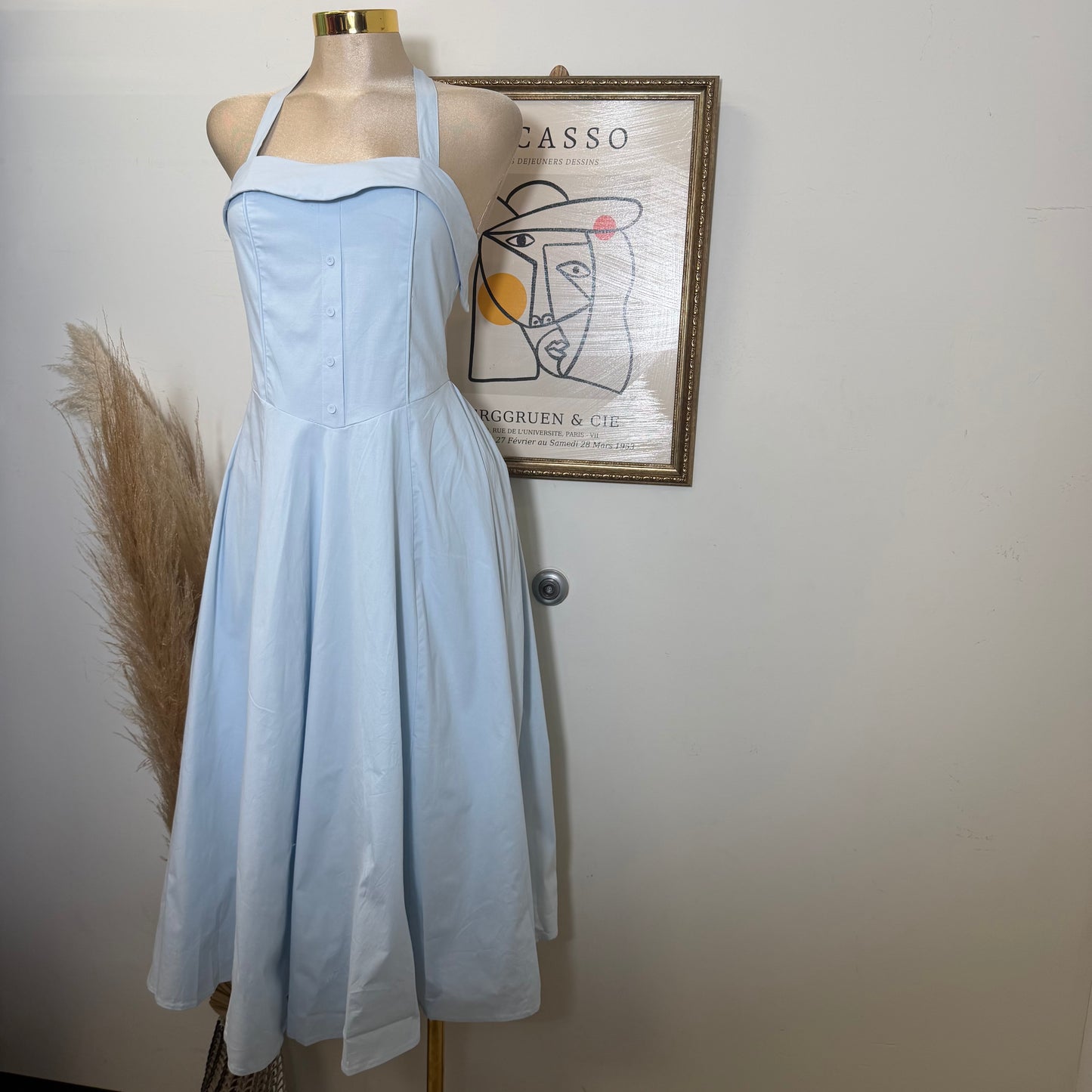 Halter Flate Midi Dress-Blue