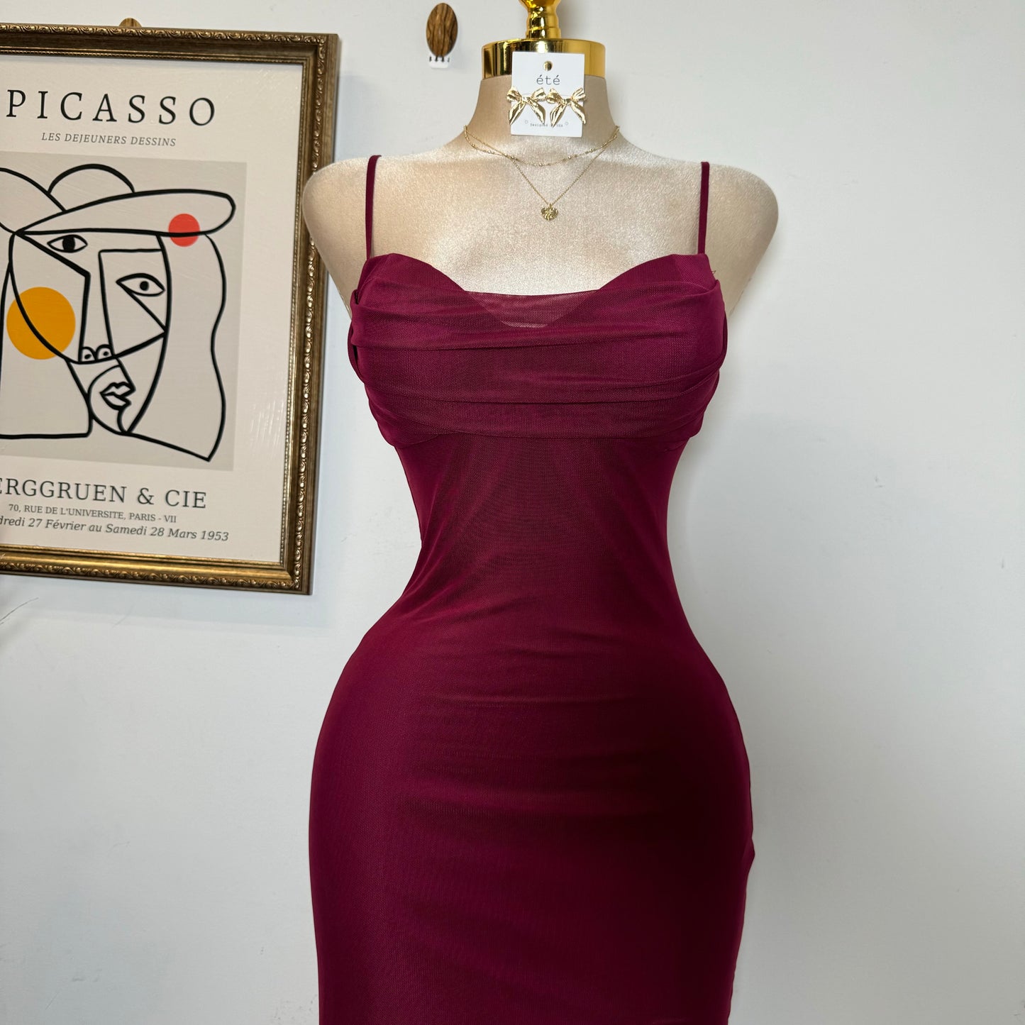 Karil Mesh Dress-Burgundy