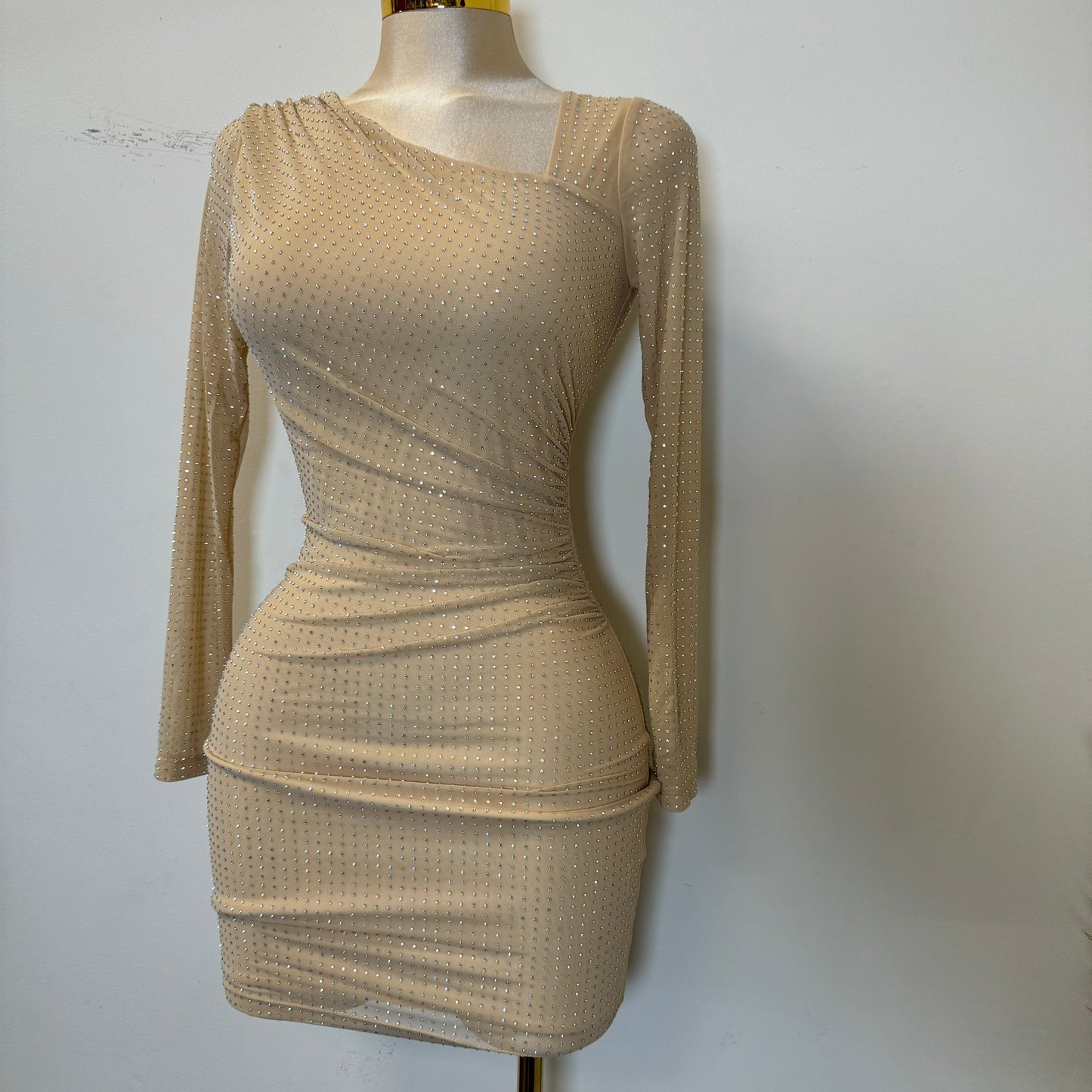 Luxi Rhinestone Dress-Nude