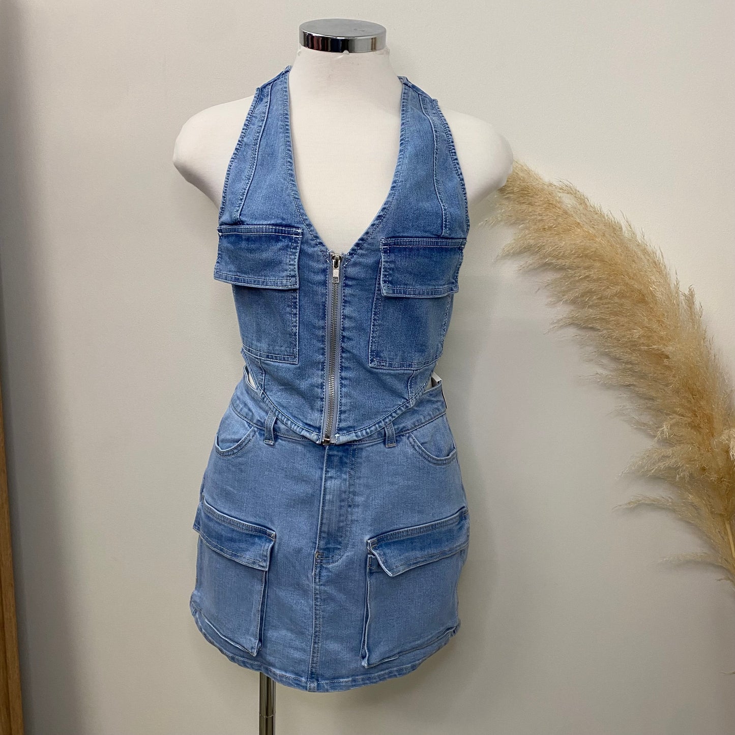 Cargo Denim Vest-Light Blue