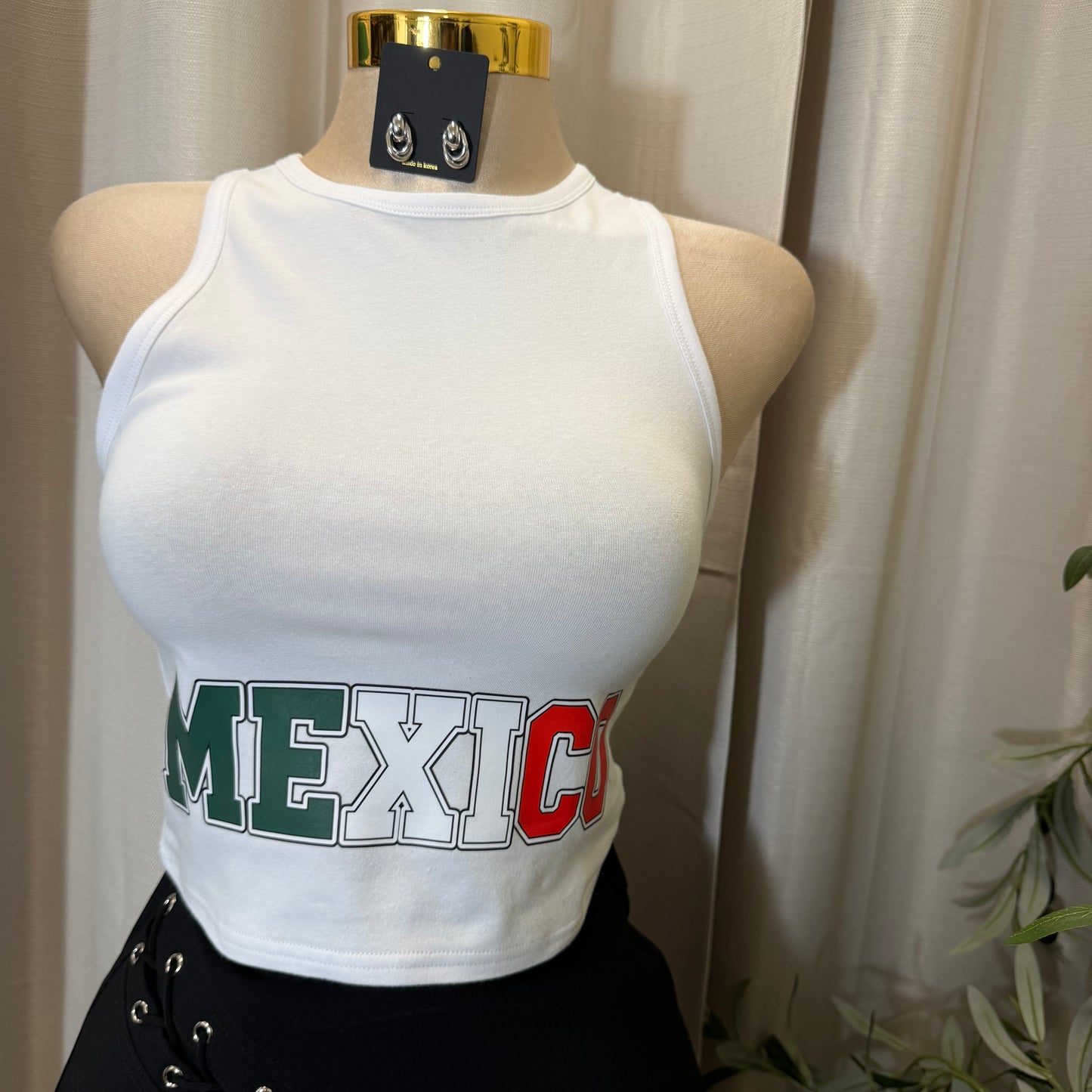 Sleeveless Crop Mexico Top-White