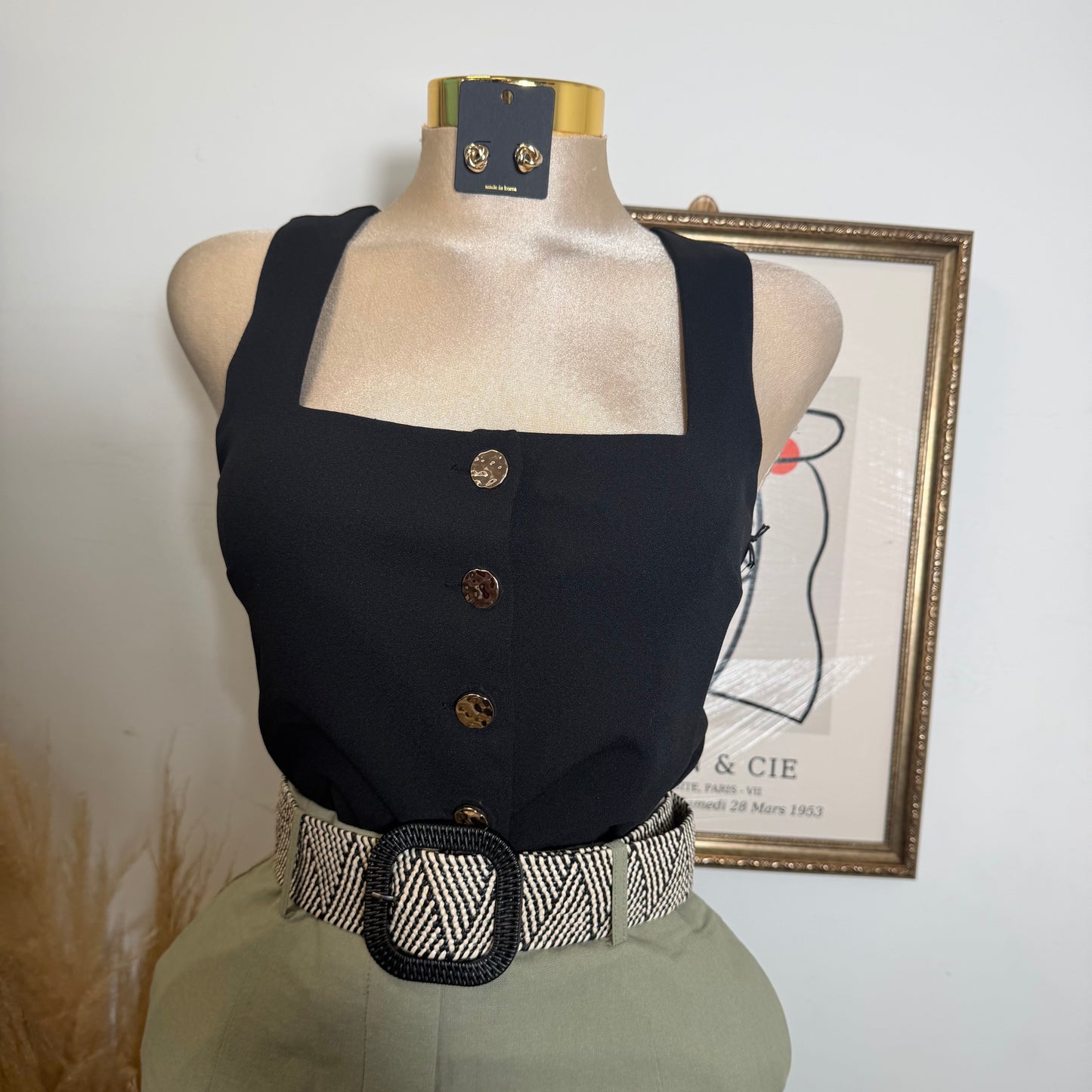 Jersey Square Neck Casual Vest Top-black