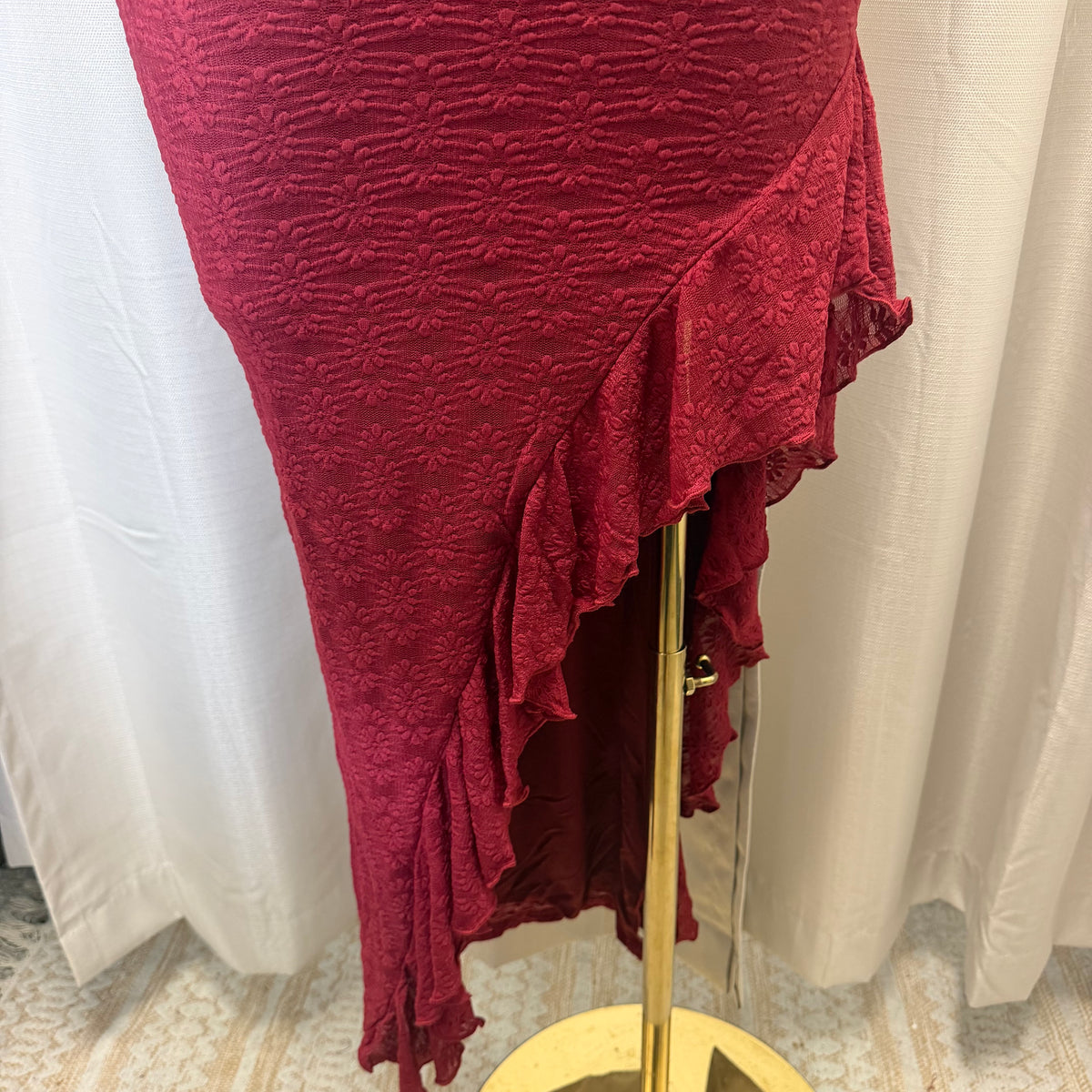 Daisy Asymmetric Skirt Midi Dress-Burgundy