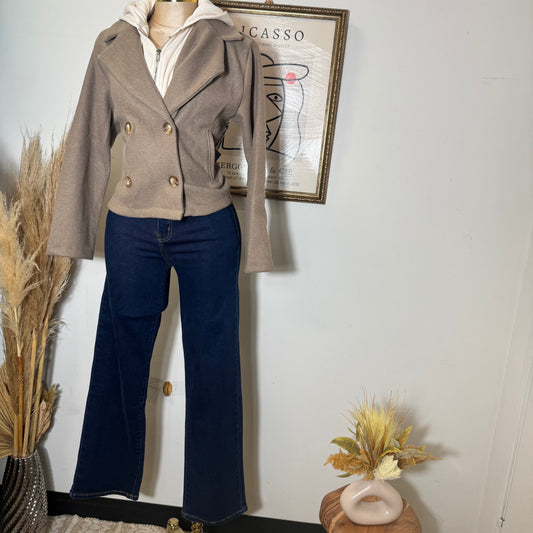 Hoddie Layered Jacket-Brown/Cream