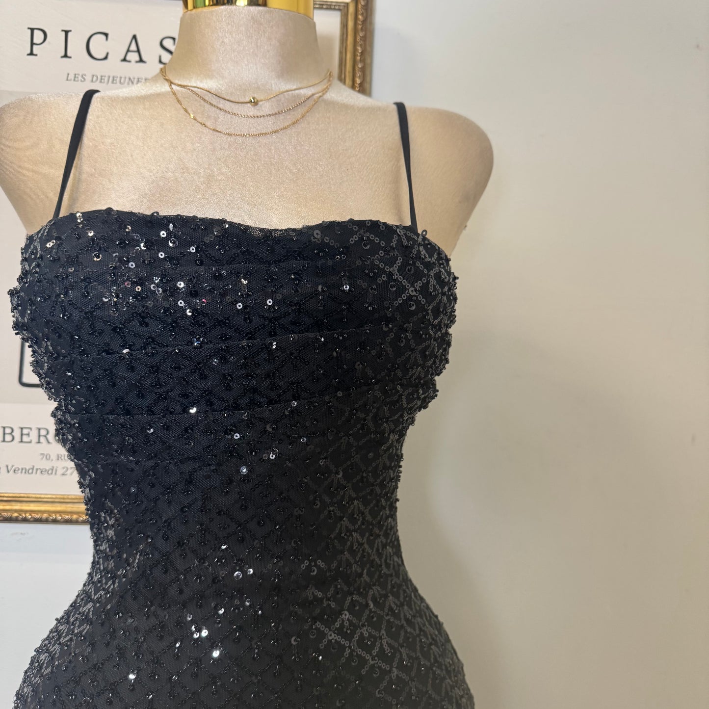 Beads and Sequins Pleated Bodycon Mini Dress-Black
