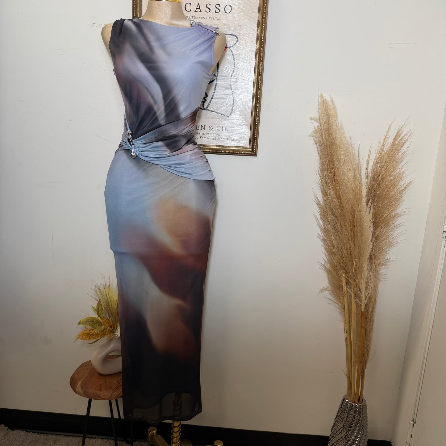 Short Sleeve Mesh Dress-Blue