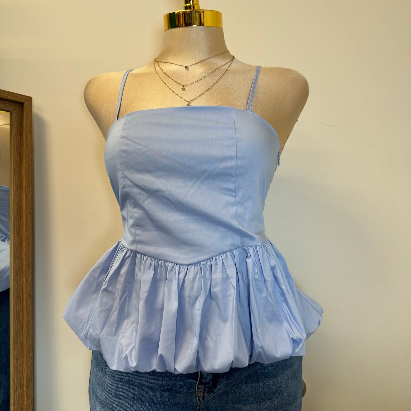 Bubble Hem Cam Top-Blue