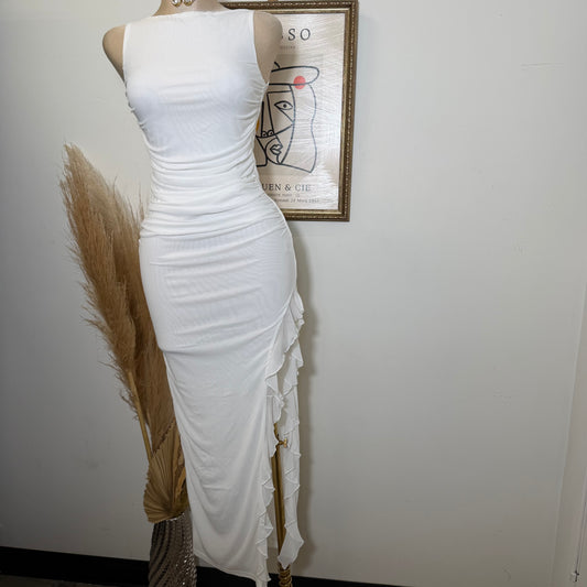 Elegant Ruched Silit Maxi Dress-Ivory