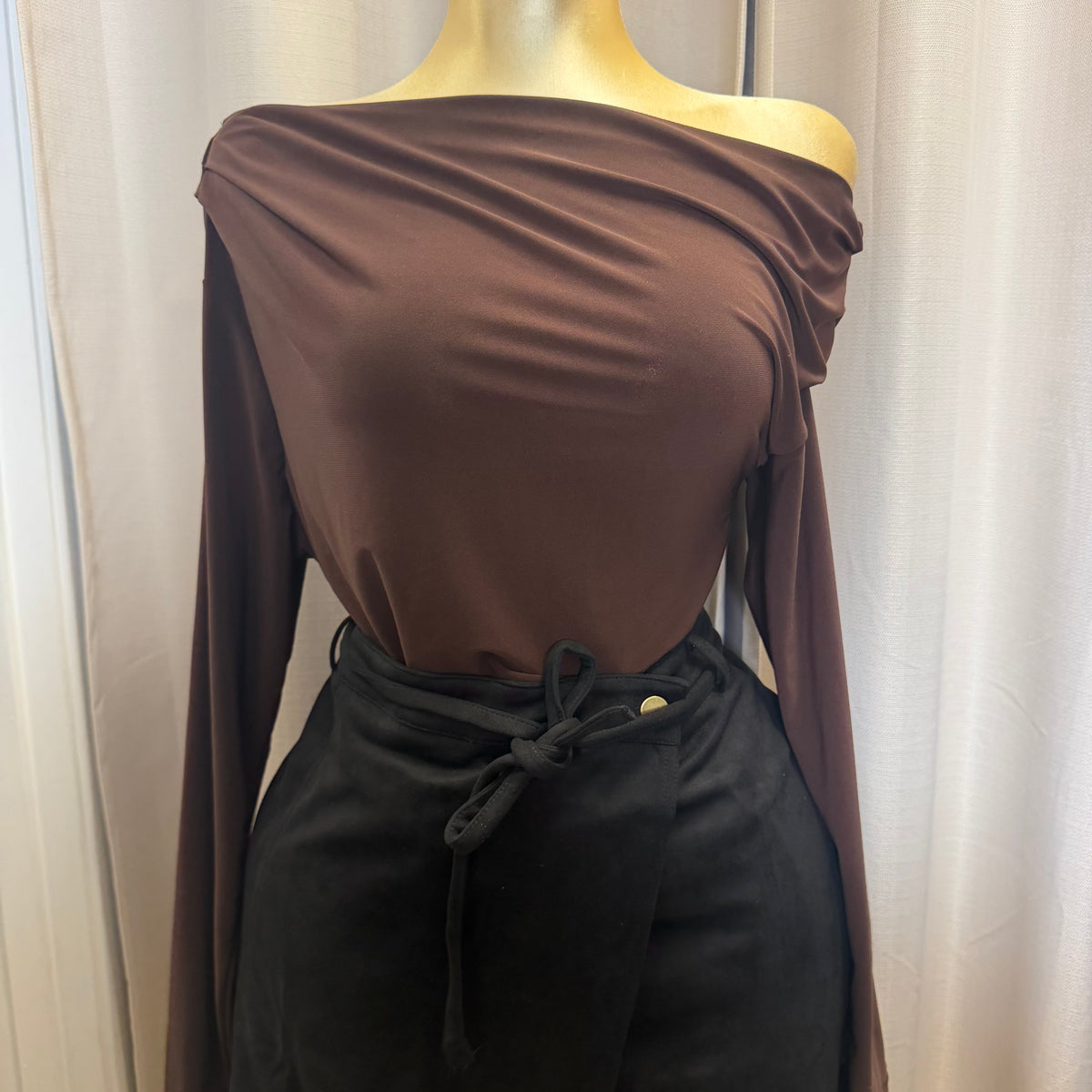 PL-Asymmetrical long sleeve Top-Brown