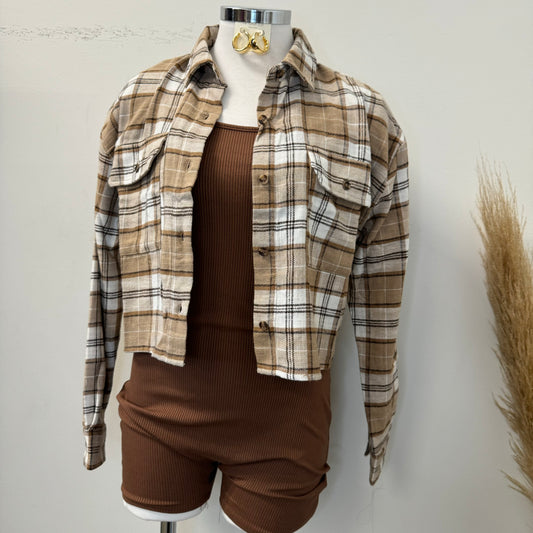 Bonita Crop Plaid Shirt -Brown