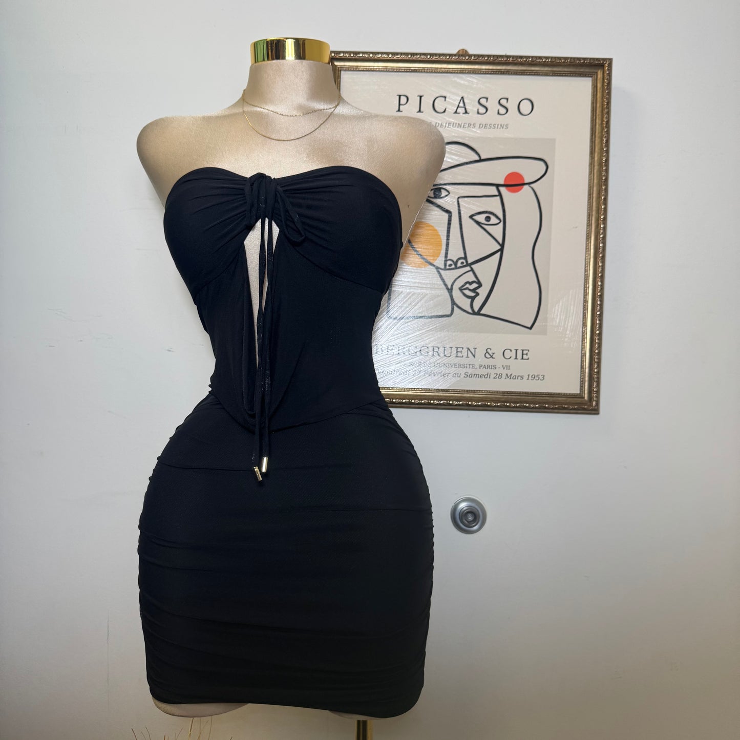 Mini Dress With Neck Scarf Detail-Black