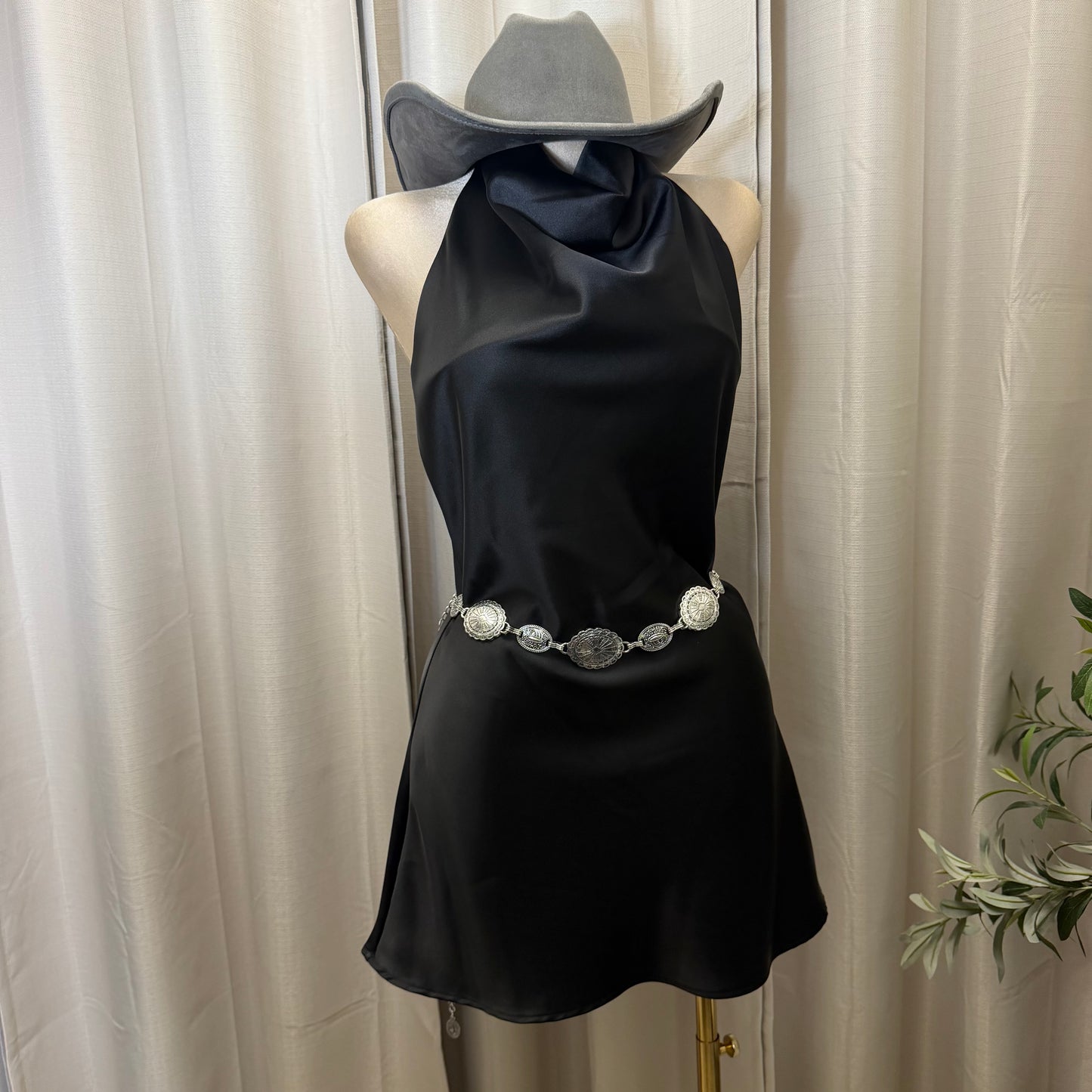 Halter Satin Mini Dress-Black