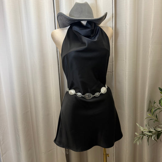 Halter Satin Mini Dress-Black