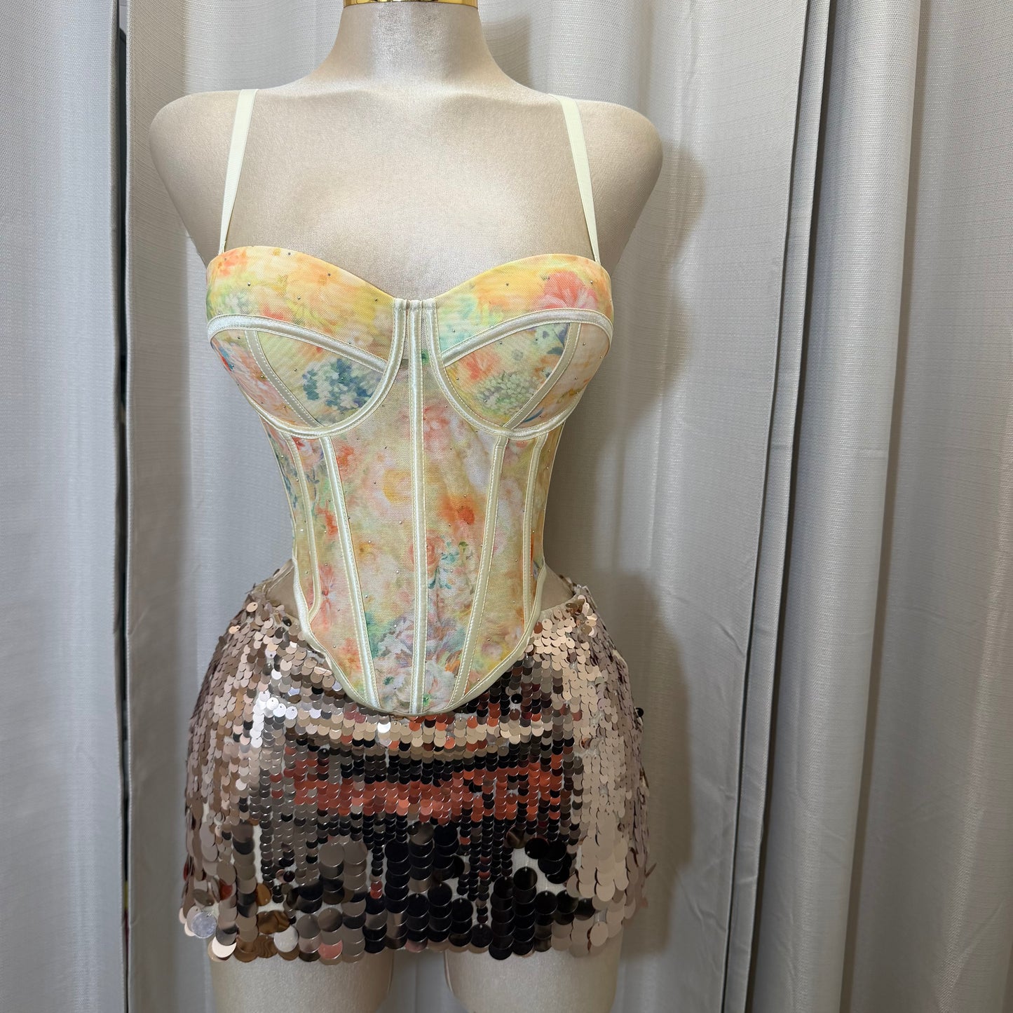 Sequin Skirt with short-Gold